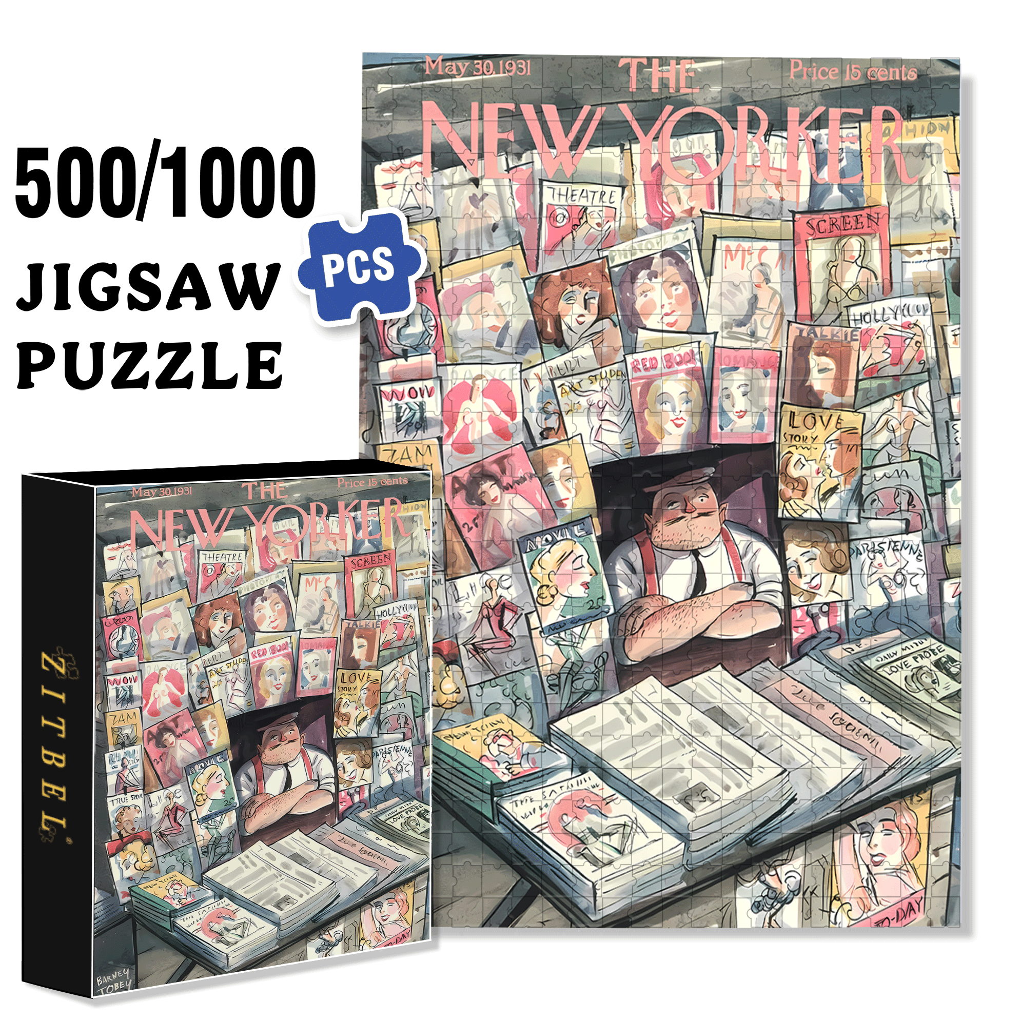 Newspaper Stand 500pcs/1000pcs Jigsaw Puzzle, Scratch-Resistant, Interactive Family Game & Brain-Boosting DIY Decor, Perfect for Halloween, Christmas & New Year Gifts, Family Puzzle Game