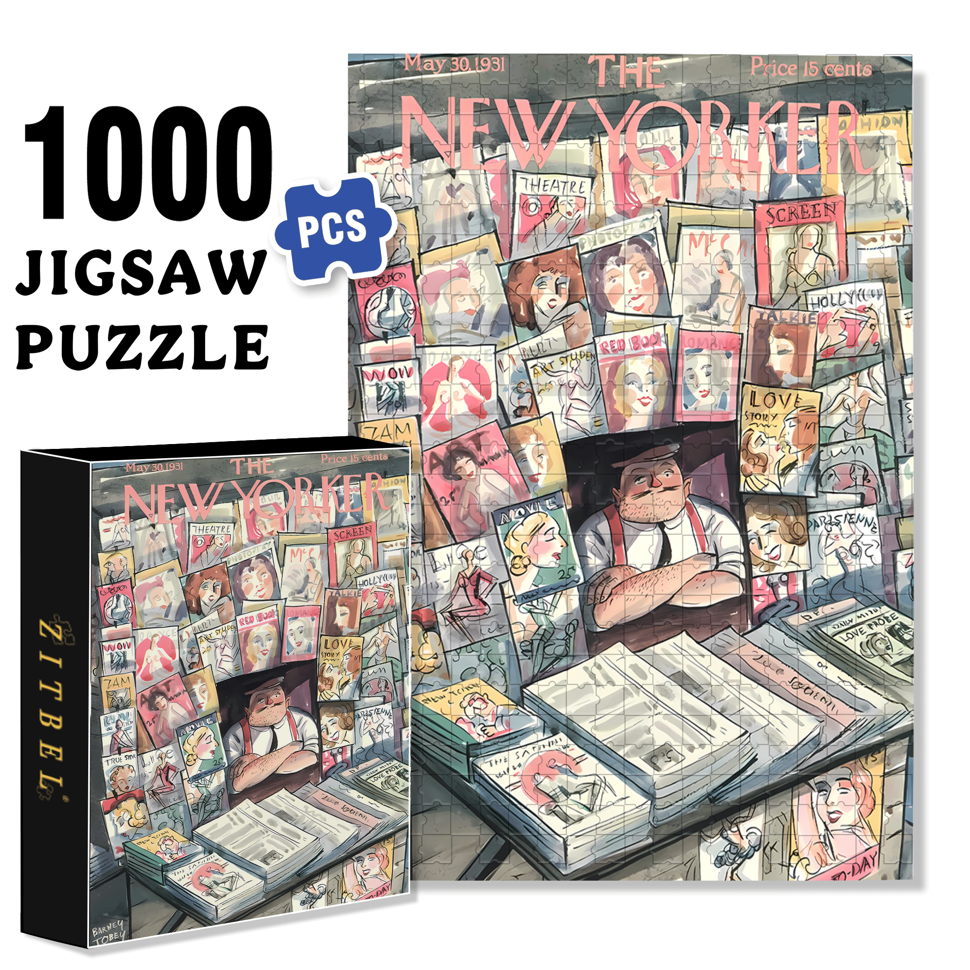 Newspaper Stand 500pcs/1000pcs Jigsaw Puzzle, Scratch-Resistant, Interactive Family Game & Brain-Boosting DIY Decor, Perfect for Halloween, Christmas & New Year Gifts, Family Puzzle Game