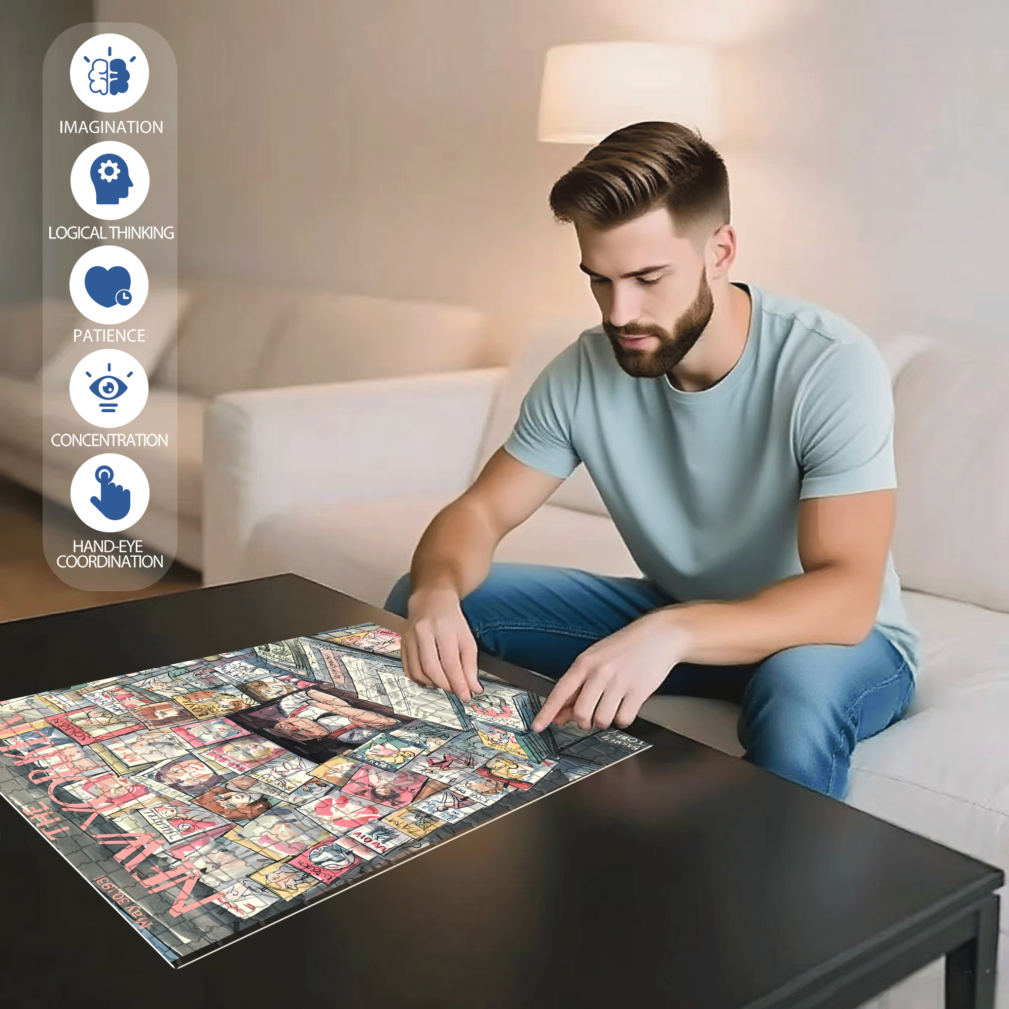 Newspaper Stand 500pcs/1000pcs Jigsaw Puzzle, Scratch-Resistant, Interactive Family Game & Brain-Boosting DIY Decor, Perfect for Halloween, Christmas & New Year Gifts, Family Puzzle Game