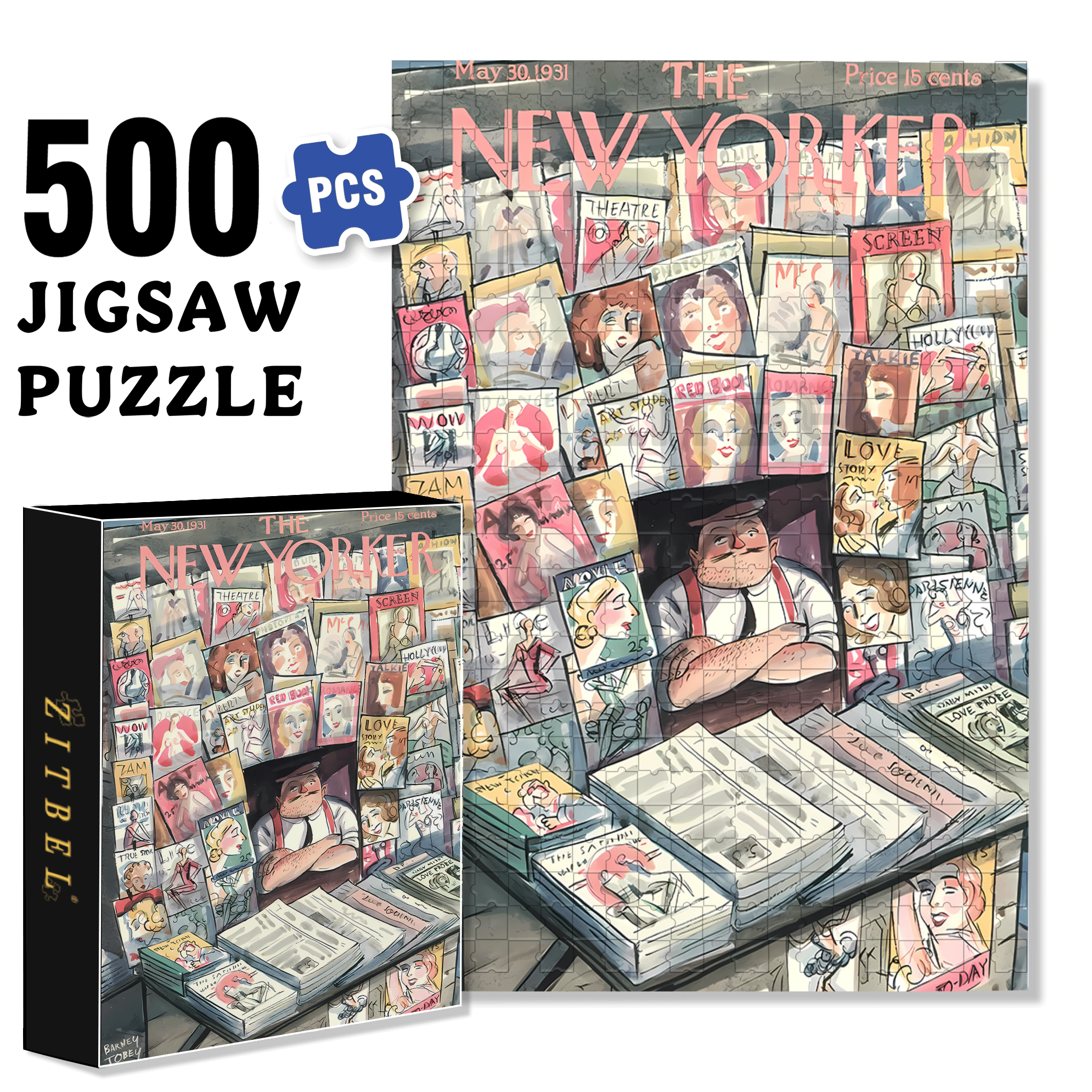 Newspaper Stand 500pcs/1000pcs Jigsaw Puzzle, Scratch-Resistant, Interactive Family Game & Brain-Boosting DIY Decor, Perfect for Halloween, Christmas & New Year Gifts, Family Puzzle Game