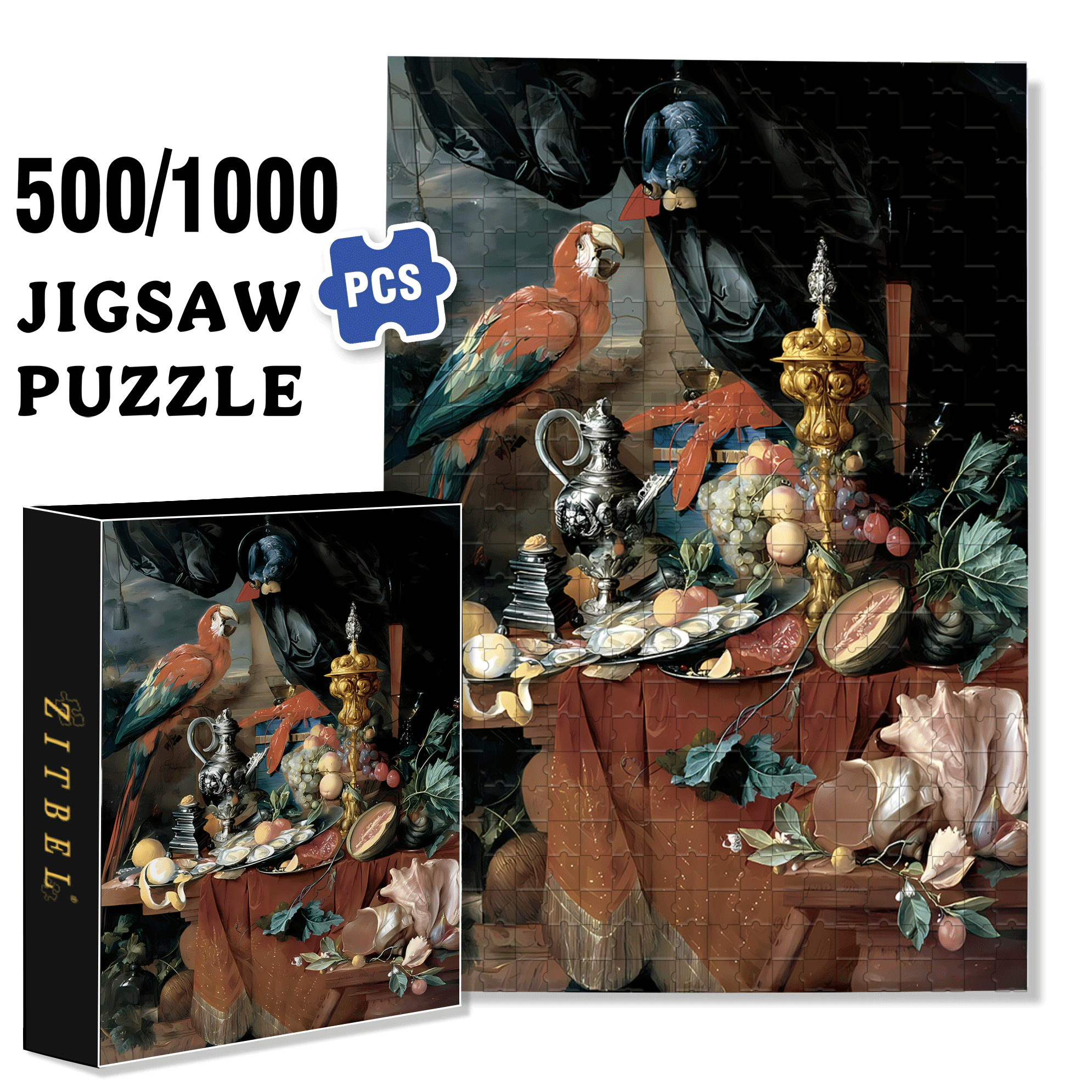 Parrot and Lobster 500pcs/1000pcs Jigsaw Puzzle, Scratch-Resistant, Interactive Family Game & Brain-Boosting DIY Decor, Perfect for Halloween, Christmas & New Year Gifts, Family Puzzle Game