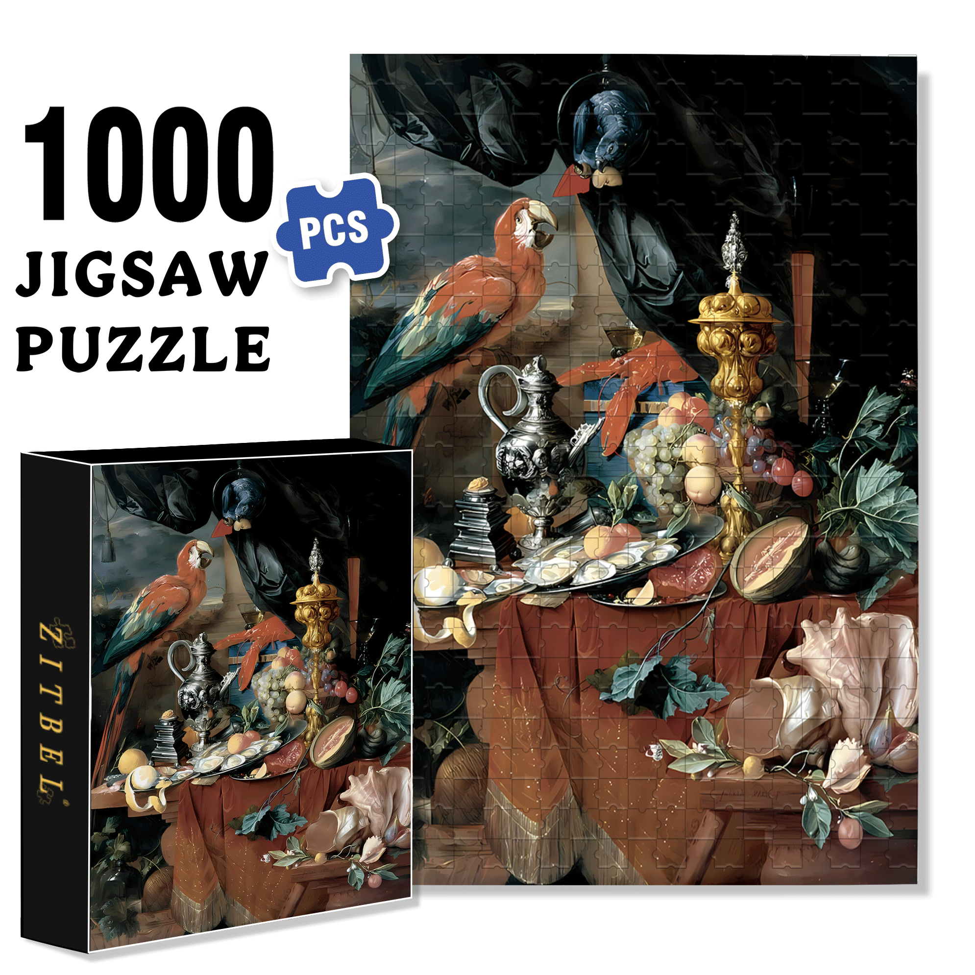 Parrot and Lobster 500pcs/1000pcs Jigsaw Puzzle, Scratch-Resistant, Interactive Family Game & Brain-Boosting DIY Decor, Perfect for Halloween, Christmas & New Year Gifts, Family Puzzle Game