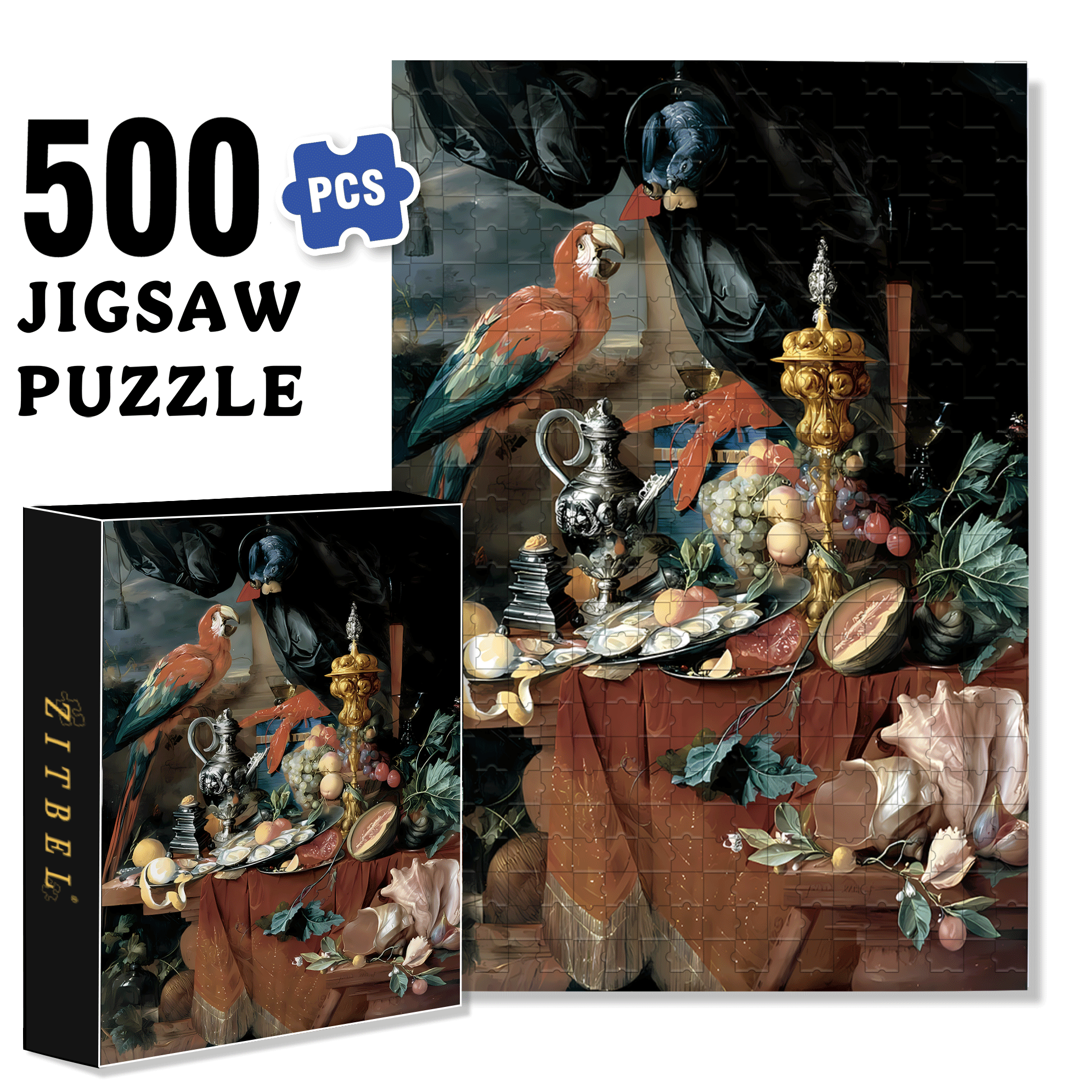 Parrot and Lobster 500pcs/1000pcs Jigsaw Puzzle, Scratch-Resistant, Interactive Family Game & Brain-Boosting DIY Decor, Perfect for Halloween, Christmas & New Year Gifts, Family Puzzle Game