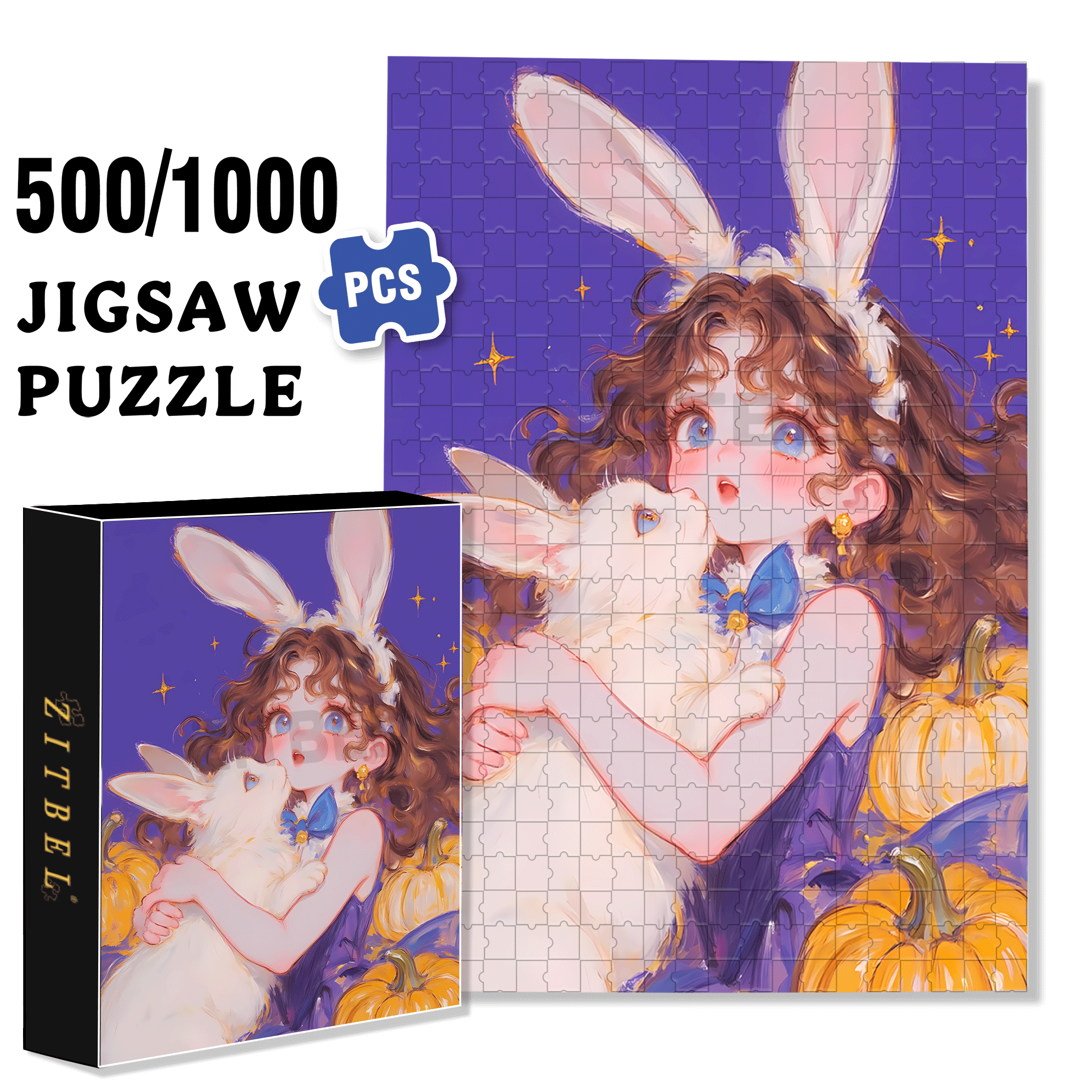 Pet Rabbit 500pcs/1000pcs Jigsaw Puzzle, Scratch-Resistant, Interactive Family Game & Brain-Boosting DIY Decor, Perfect for Halloween, Christmas & New Year Gifts, Family Puzzle Game