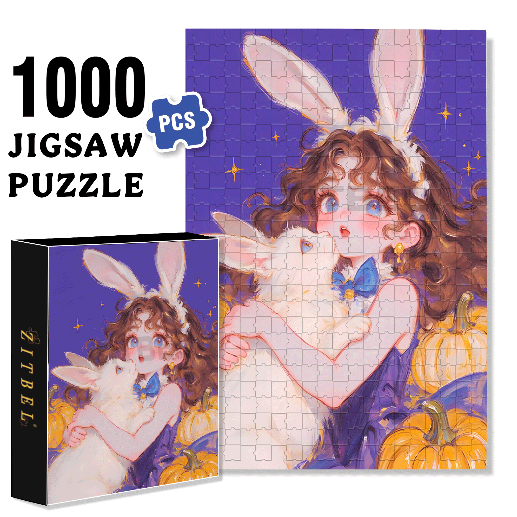 Pet Rabbit 500pcs/1000pcs Jigsaw Puzzle, Scratch-Resistant, Interactive Family Game & Brain-Boosting DIY Decor, Perfect for Halloween, Christmas & New Year Gifts, Family Puzzle Game