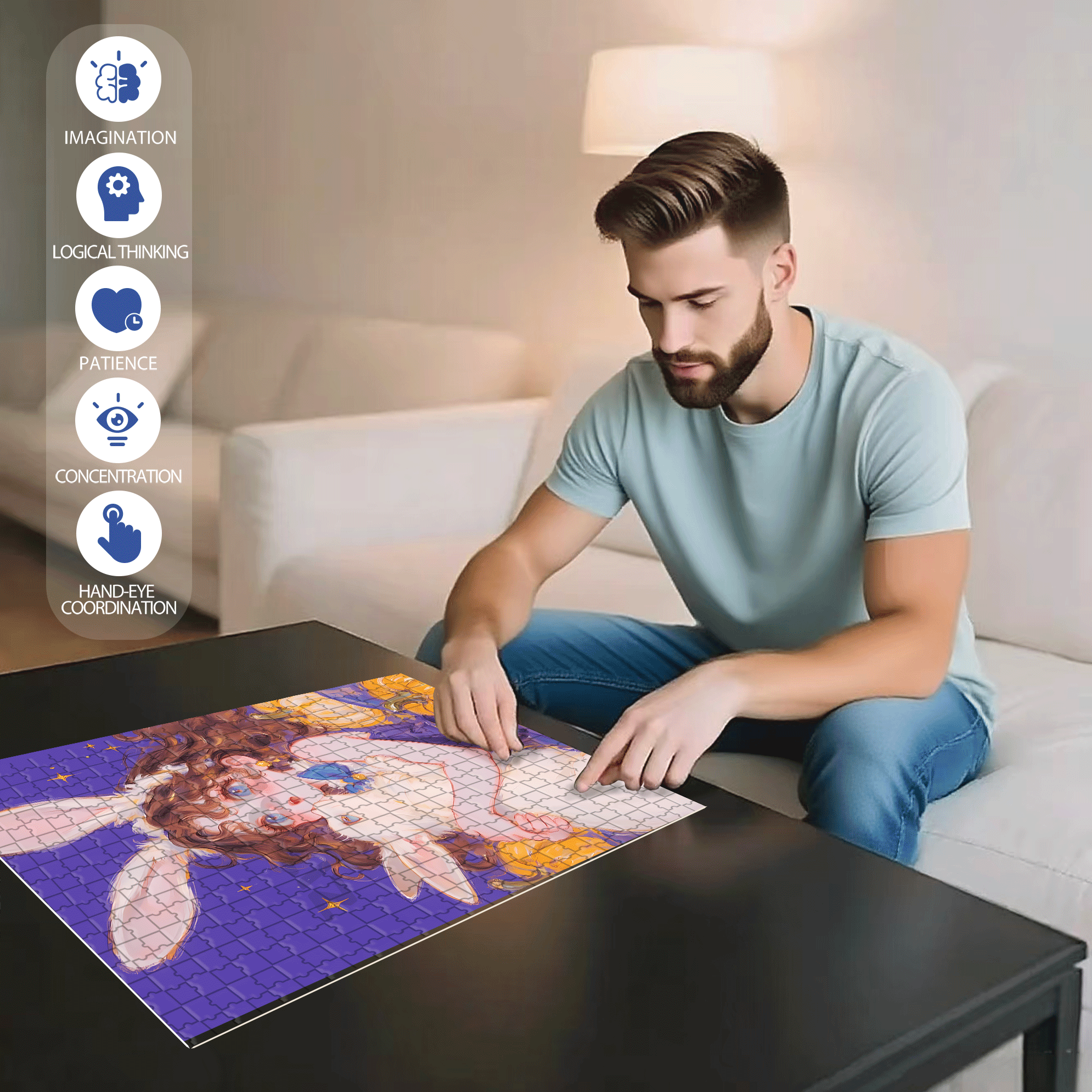Pet Rabbit 500pcs/1000pcs Jigsaw Puzzle, Scratch-Resistant, Interactive Family Game & Brain-Boosting DIY Decor, Perfect for Halloween, Christmas & New Year Gifts, Family Puzzle Game