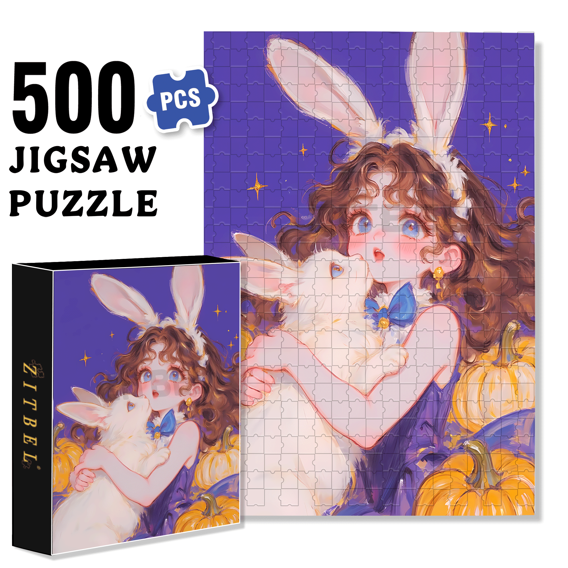 Pet Rabbit 500pcs/1000pcs Jigsaw Puzzle, Scratch-Resistant, Interactive Family Game & Brain-Boosting DIY Decor, Perfect for Halloween, Christmas & New Year Gifts, Family Puzzle Game