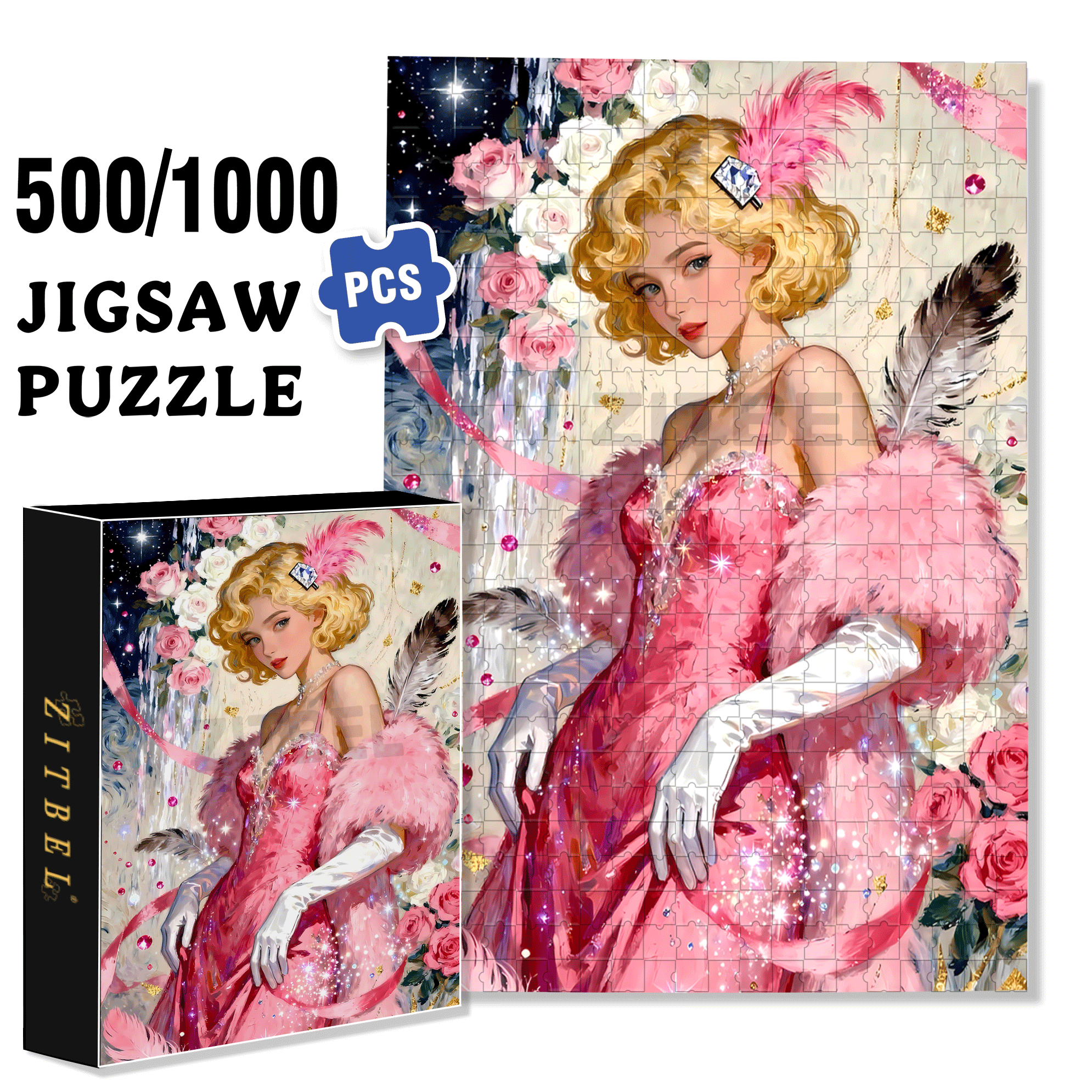 Pink Lady 500pcs/1000pcs Jigsaw Puzzle, Scratch-Resistant, Interactive Family Game & Brain-Boosting DIY Decor, Perfect for Halloween, Christmas & New Year Gifts, Family Puzzle Game