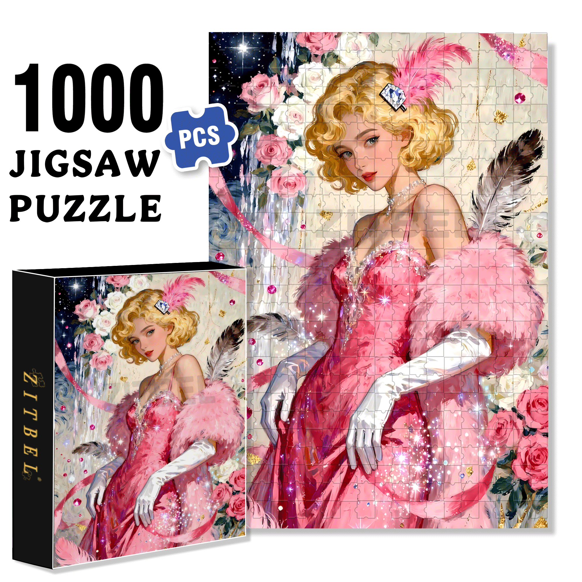 Pink Lady 500pcs/1000pcs Jigsaw Puzzle, Scratch-Resistant, Interactive Family Game & Brain-Boosting DIY Decor, Perfect for Halloween, Christmas & New Year Gifts, Family Puzzle Game
