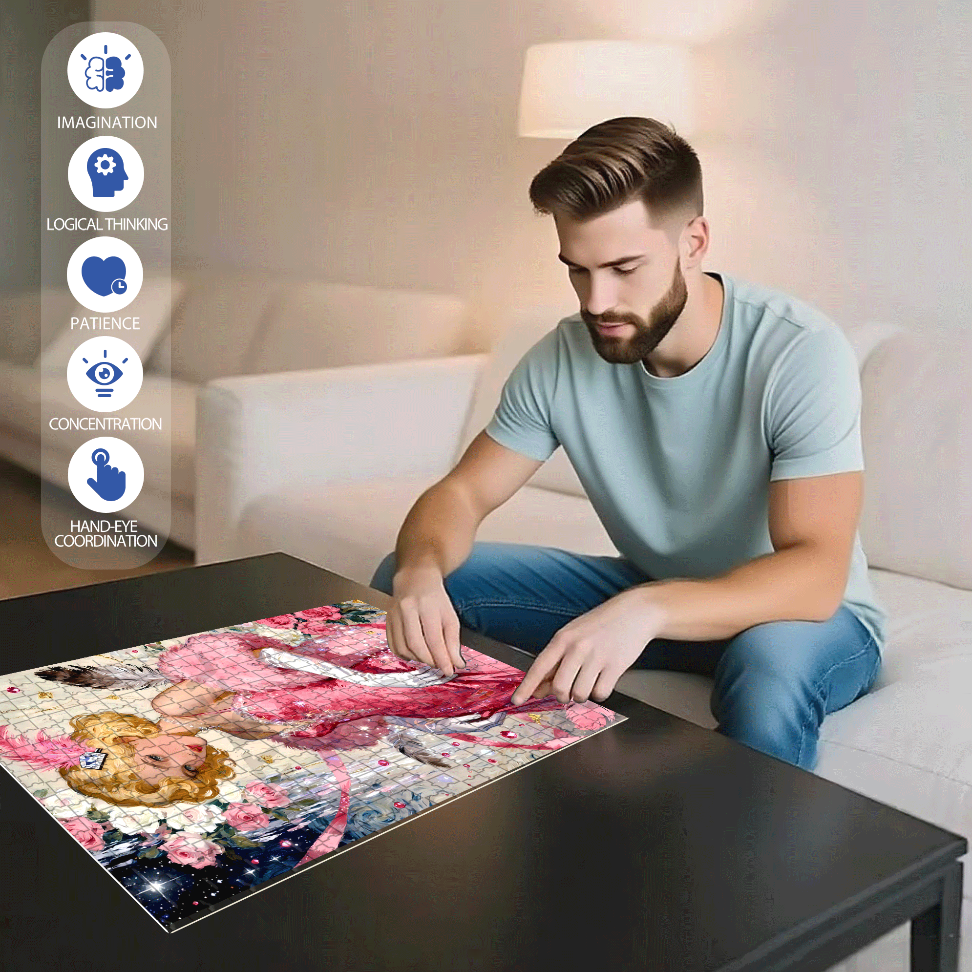 Pink Lady 500pcs/1000pcs Jigsaw Puzzle, Scratch-Resistant, Interactive Family Game & Brain-Boosting DIY Decor, Perfect for Halloween, Christmas & New Year Gifts, Family Puzzle Game