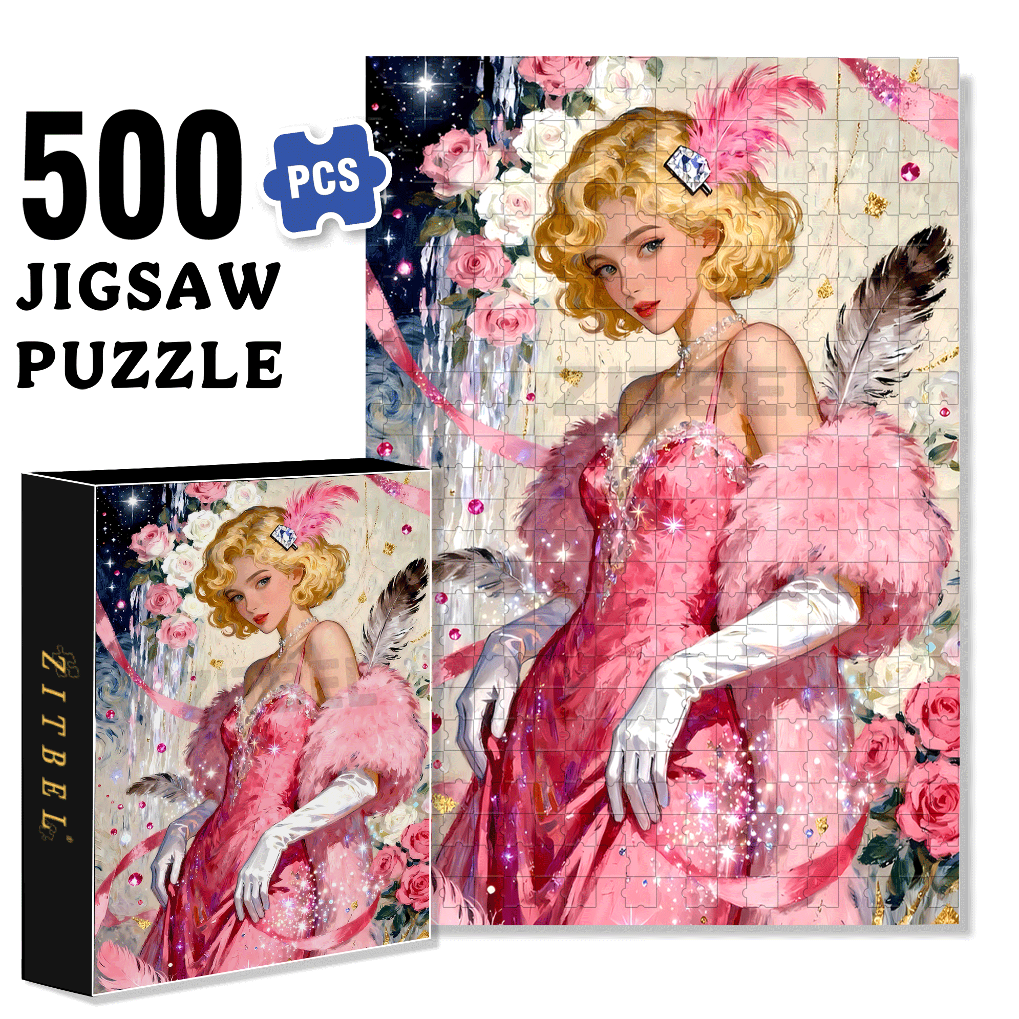 Pink Lady 500pcs/1000pcs Jigsaw Puzzle, Scratch-Resistant, Interactive Family Game & Brain-Boosting DIY Decor, Perfect for Halloween, Christmas & New Year Gifts, Family Puzzle Game