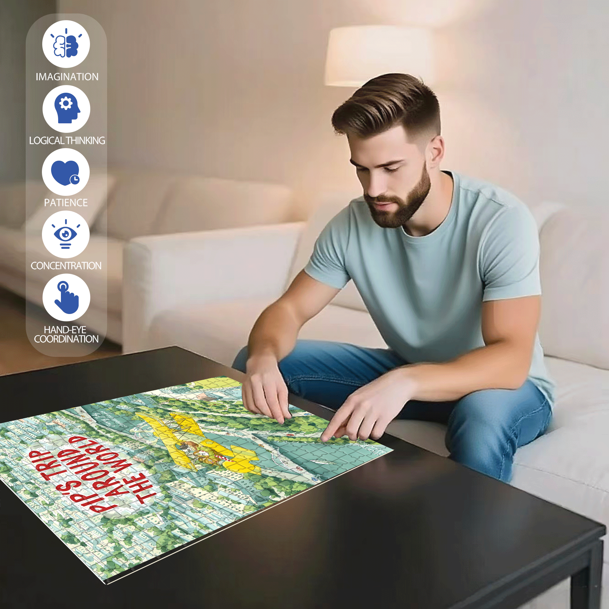 Pip's Trip Around The World 500pcs/1000pcs Jigsaw Puzzle, Scratch-Resistant, Interactive Family Game & Brain-Boosting DIY Decor, Perfect for Halloween, Christmas & New Year Gifts, Family Puzzle Game