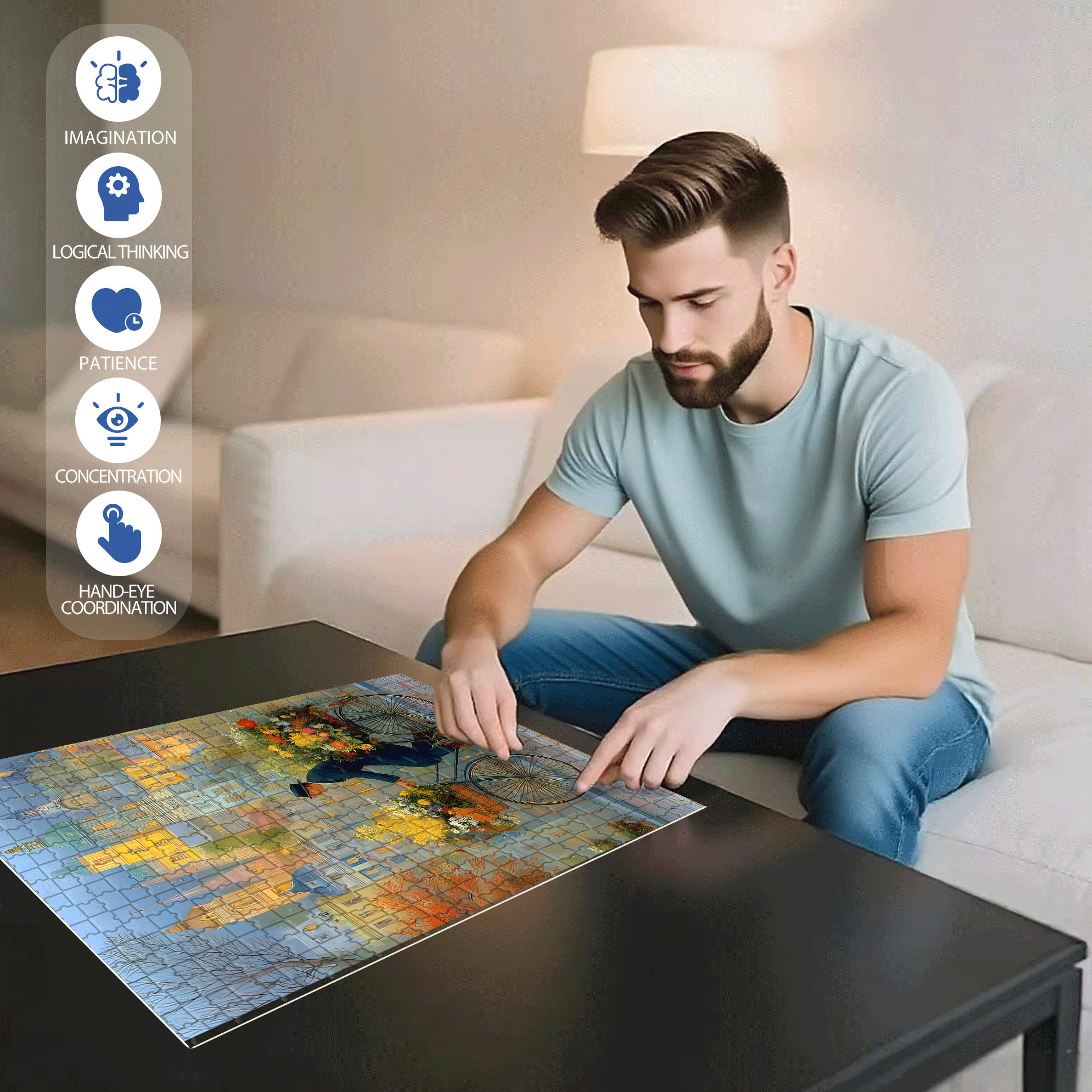 Romantic Gentleman 500pcs/1000pcs Jigsaw Puzzle, Scratch-Resistant, Interactive Family Game & Brain-Boosting DIY Decor, Perfect for Halloween, Christmas & New Year Gifts, Family Puzzle Game
