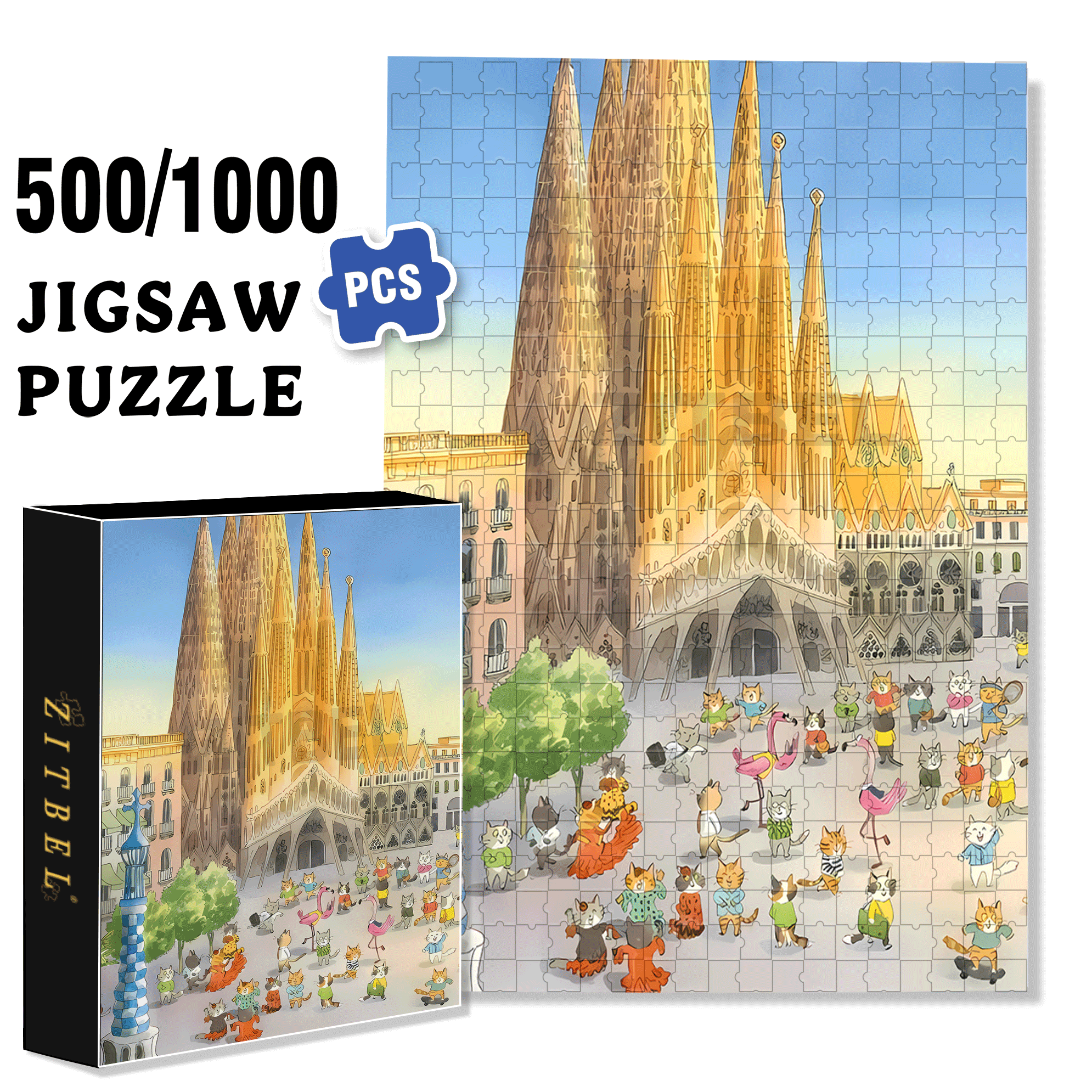 Square Dance 500pcs/1000pcs Jigsaw Puzzle, Scratch-Resistant, Interactive Family Game & Brain-Boosting DIY Decor, Perfect for Halloween, Christmas & New Year Gifts, Family Puzzle Game