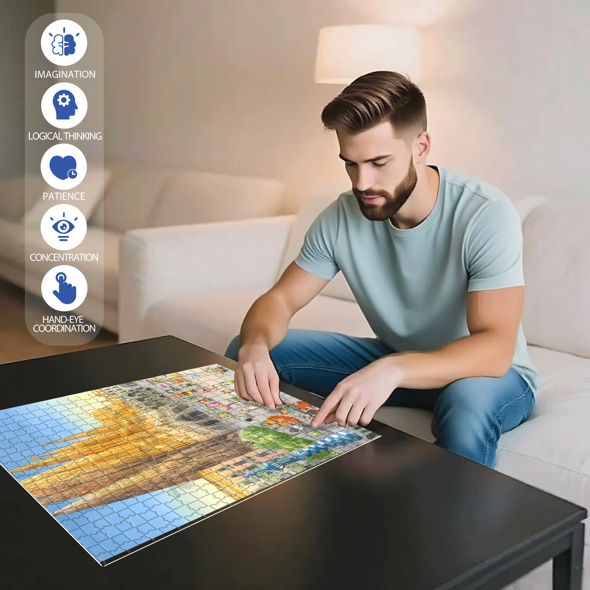 Square Dance 500pcs/1000pcs Jigsaw Puzzle, Scratch-Resistant, Interactive Family Game & Brain-Boosting DIY Decor, Perfect for Halloween, Christmas & New Year Gifts, Family Puzzle Game