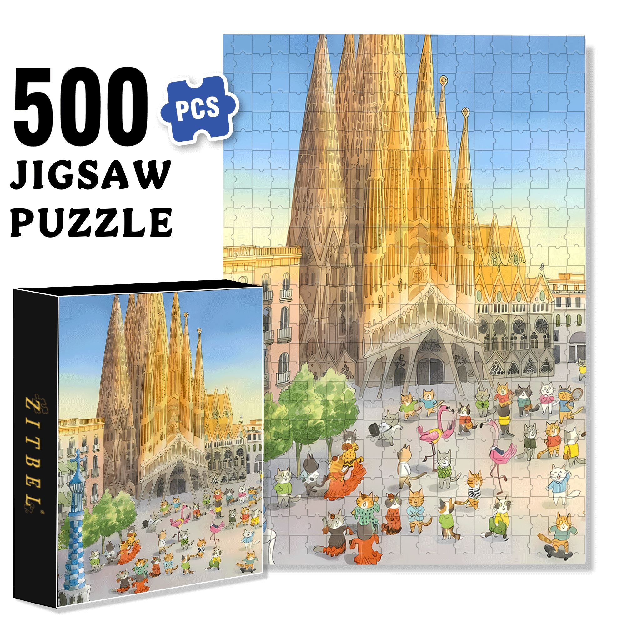 Square Dance 500pcs/1000pcs Jigsaw Puzzle, Scratch-Resistant, Interactive Family Game & Brain-Boosting DIY Decor, Perfect for Halloween, Christmas & New Year Gifts, Family Puzzle Game