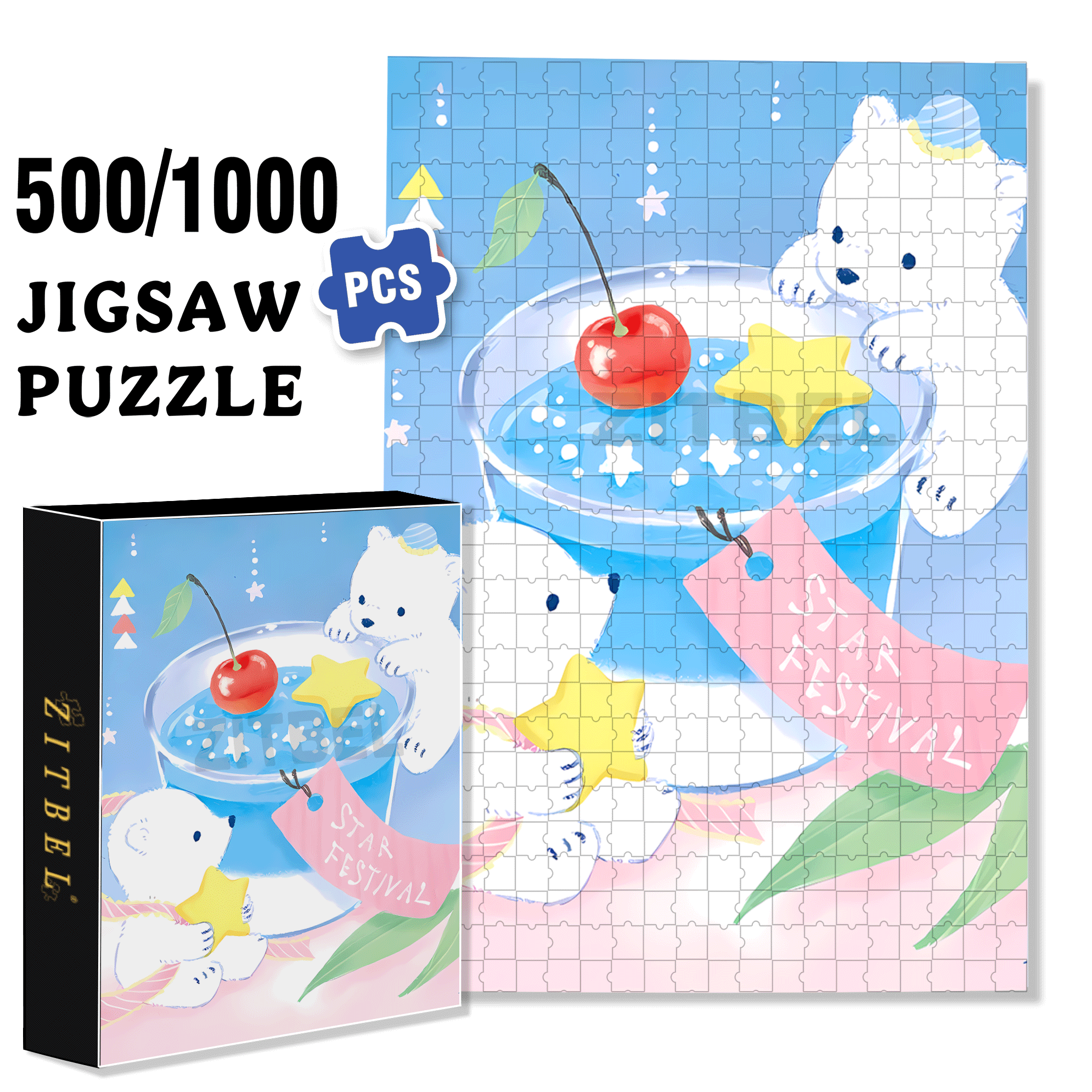 Star Festival 500pcs/1000pcs Jigsaw Puzzle, Scratch-Resistant, Interactive Family Game & Brain-Boosting DIY Decor, Perfect for Halloween, Christmas & New Year Gifts, Family Puzzle Game