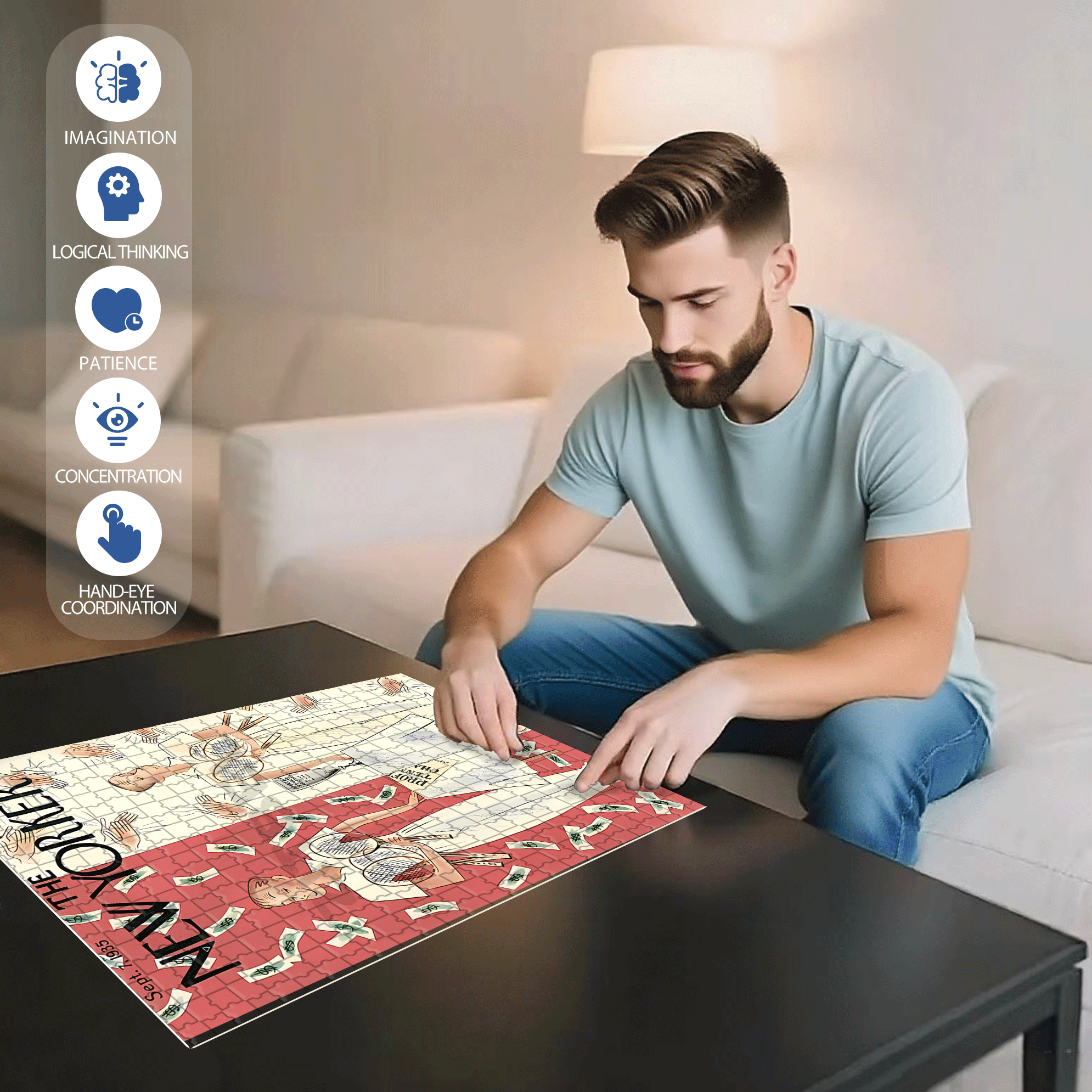 Tennis Champion 500pcs/1000pcs Jigsaw Puzzle, Scratch-Resistant, Interactive Family Game & Brain-Boosting DIY Decor, Perfect for Halloween, Christmas & New Year Gifts, Family Puzzle Game