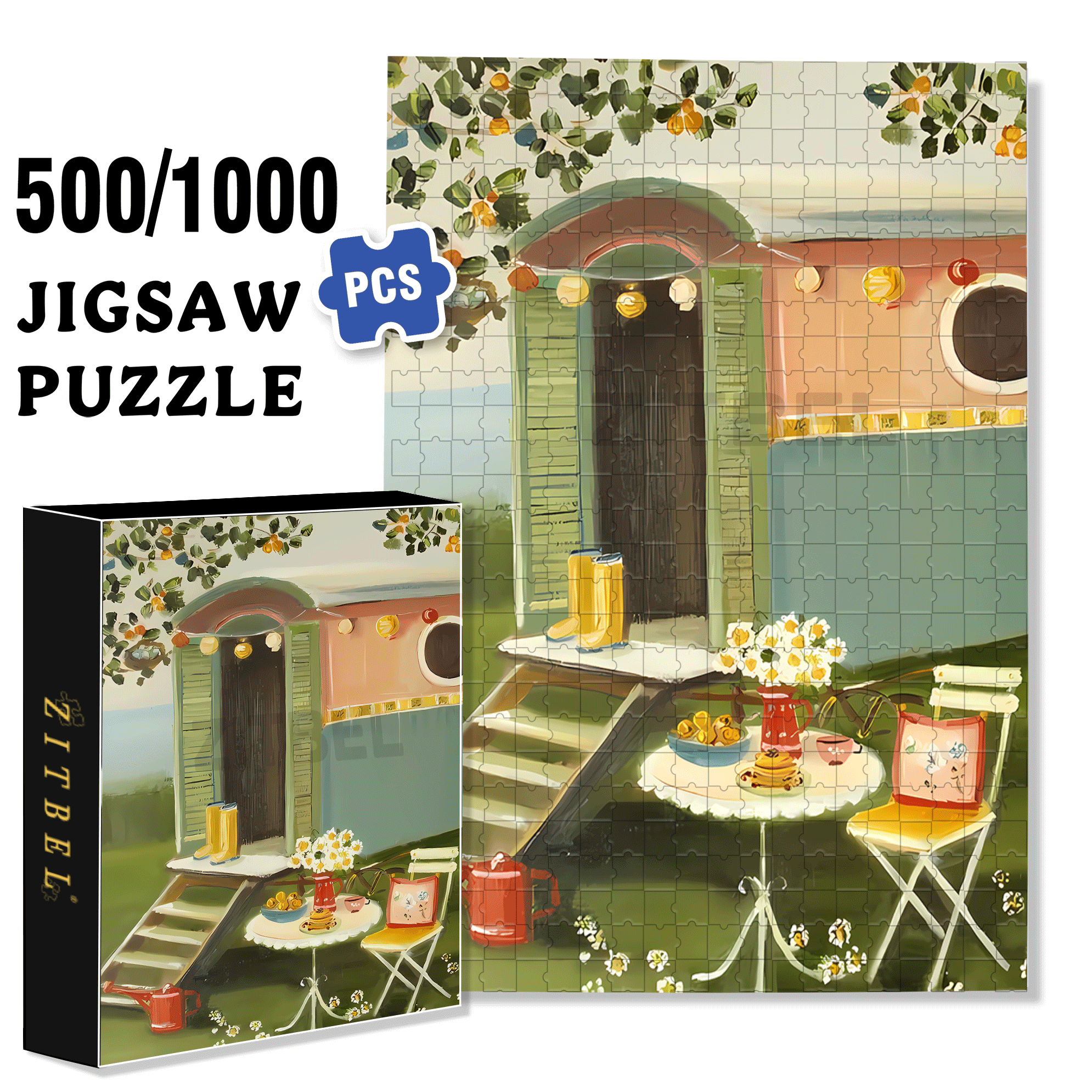 The Summer Caravan 500pcs/1000pcs Jigsaw Puzzle, Scratch-Resistant, Interactive Family Game & Brain-Boosting DIY Decor, Perfect for Halloween, Christmas & New Year Gifts, Family Puzzle Game