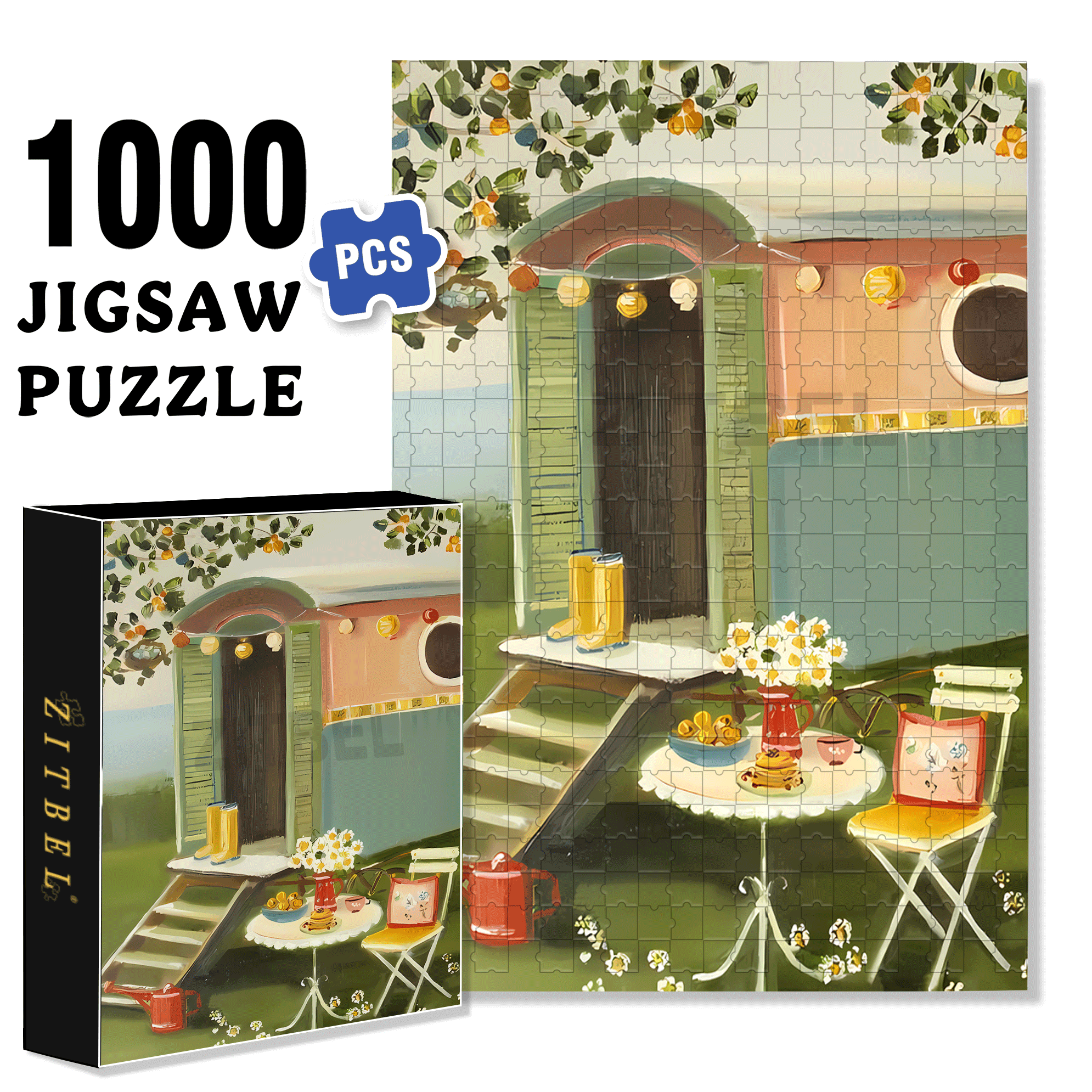 The Summer Caravan 500pcs/1000pcs Jigsaw Puzzle, Scratch-Resistant, Interactive Family Game & Brain-Boosting DIY Decor, Perfect for Halloween, Christmas & New Year Gifts, Family Puzzle Game