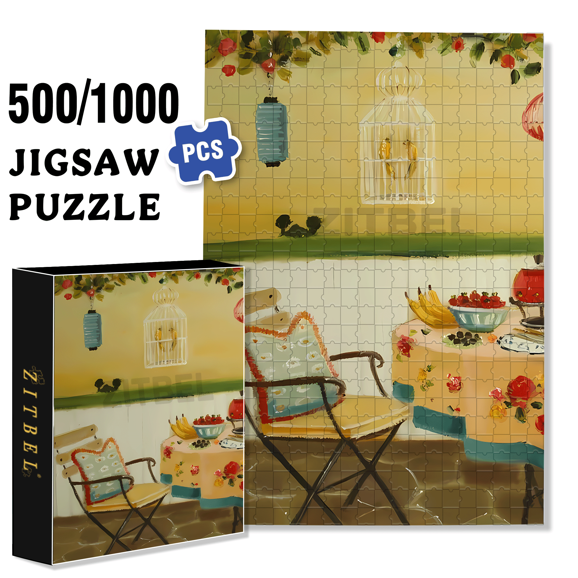 The Sunset Fondue Party 500pcs/1000pcs Jigsaw Puzzle, Scratch-Resistant, Interactive Family Game & Brain-Boosting DIY Decor, Perfect for Halloween, Christmas & New Year Gifts, Family Puzzle Game