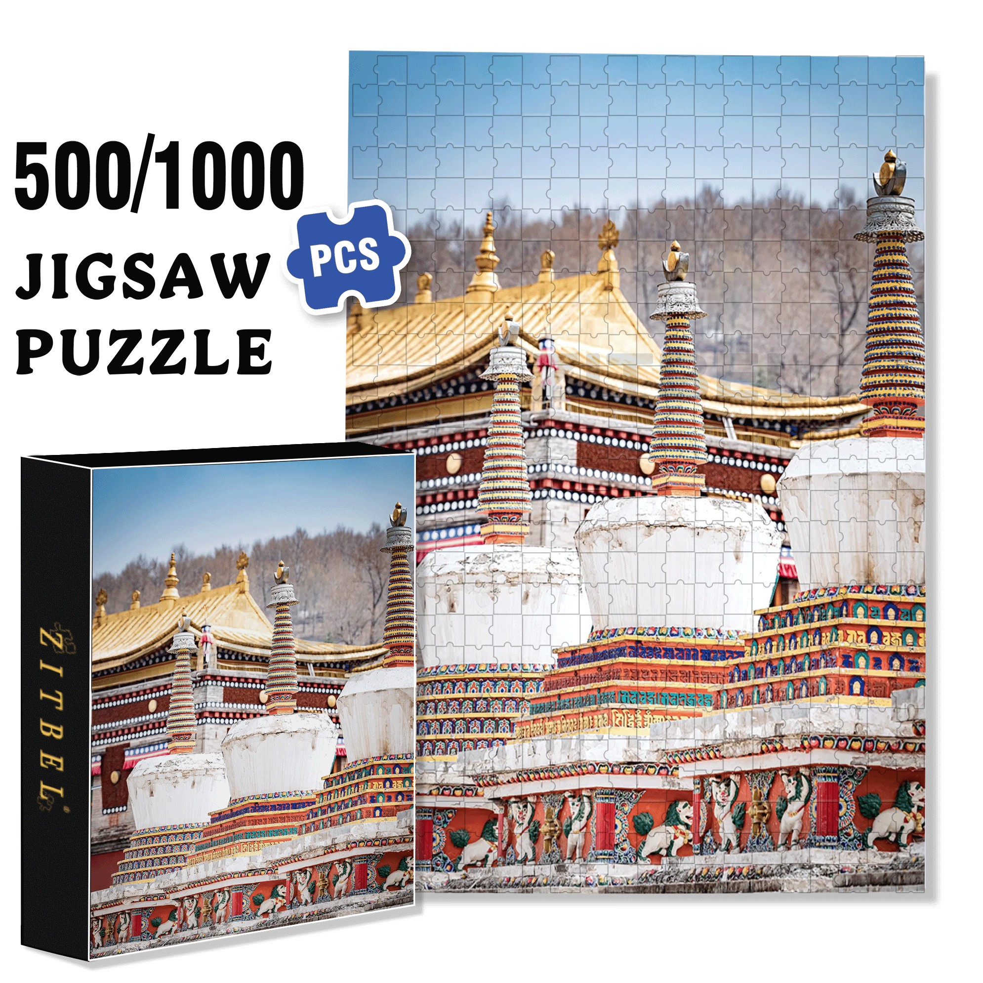 Ancient Chinese Architecture 2 500pcs/1000pcs Jigsaw Puzzle, Scratch-Resistant, Interactive Family Game & Brain-Boosting DIY Decor, Perfect for Halloween, Christmas & New Year Gifts, Family Puzzle Game