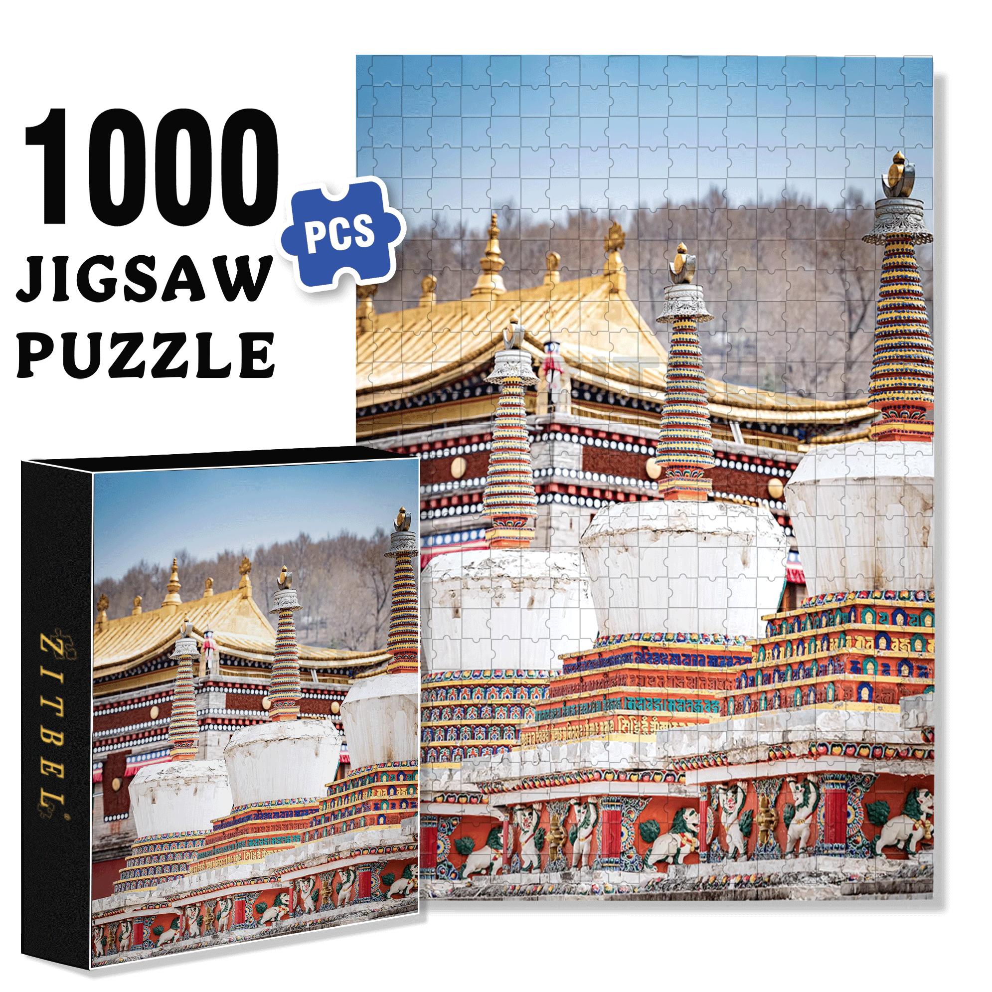 Ancient Chinese Architecture 2 500pcs/1000pcs Jigsaw Puzzle, Scratch-Resistant, Interactive Family Game & Brain-Boosting DIY Decor, Perfect for Halloween, Christmas & New Year Gifts, Family Puzzle Game