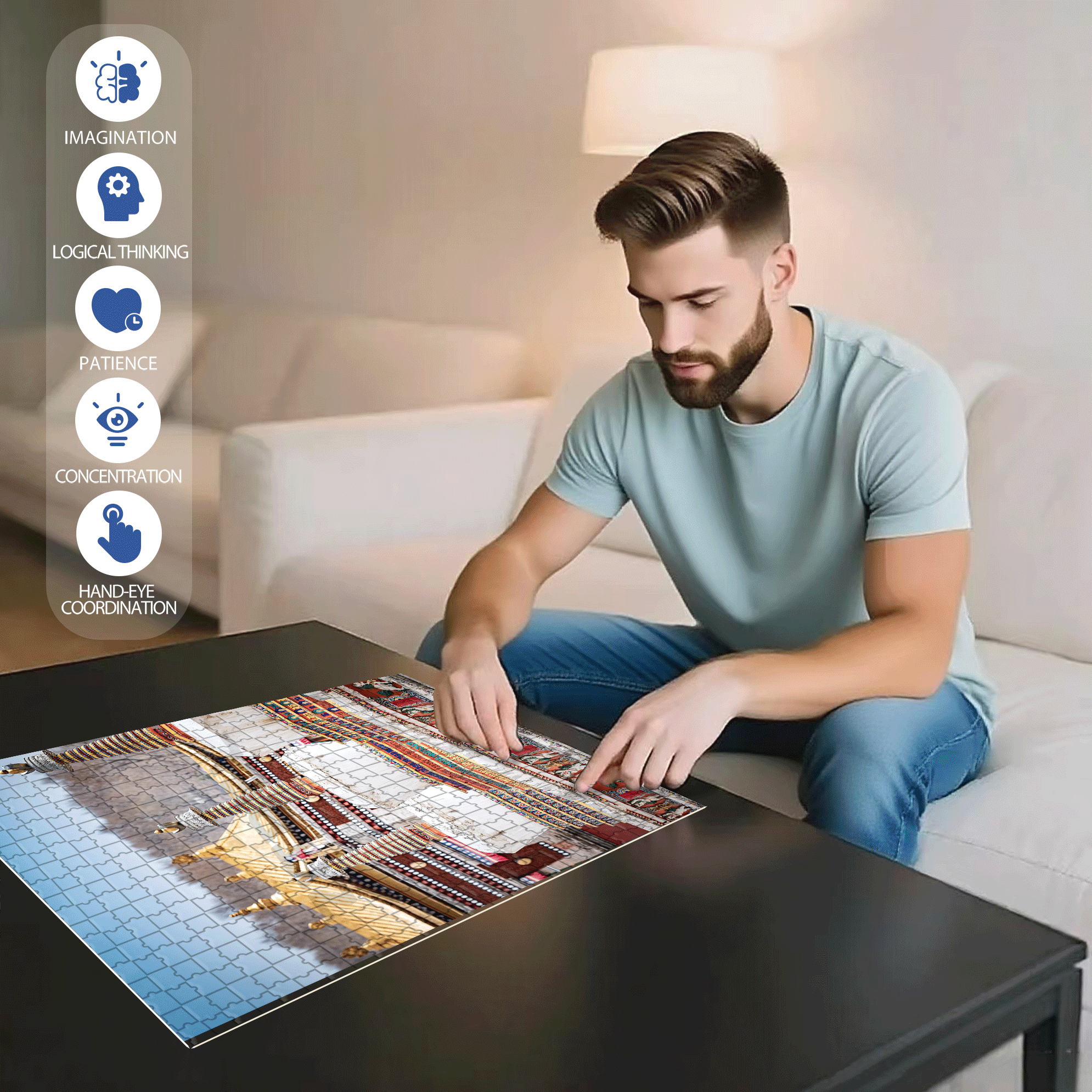 Ancient Chinese Architecture 2 500pcs/1000pcs Jigsaw Puzzle, Scratch-Resistant, Interactive Family Game & Brain-Boosting DIY Decor, Perfect for Halloween, Christmas & New Year Gifts, Family Puzzle Game