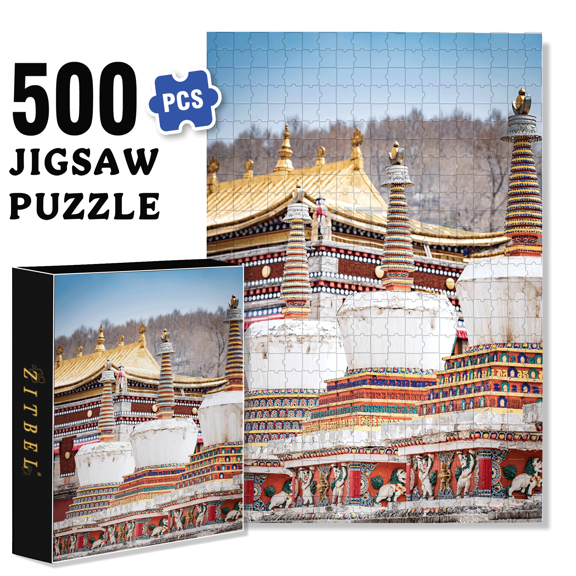 Ancient Chinese Architecture 2 500pcs/1000pcs Jigsaw Puzzle, Scratch-Resistant, Interactive Family Game & Brain-Boosting DIY Decor, Perfect for Halloween, Christmas & New Year Gifts, Family Puzzle Game