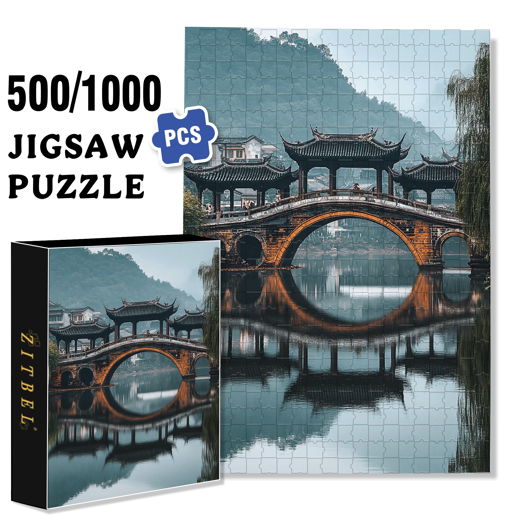 Ancient Chinese Architecture 3 500pcs/1000pcs Jigsaw Puzzle, Scratch-Resistant, Interactive Family Game & Brain-Boosting DIY Decor, Perfect for Halloween, Christmas & New Year Gifts, Family Puzzle Game