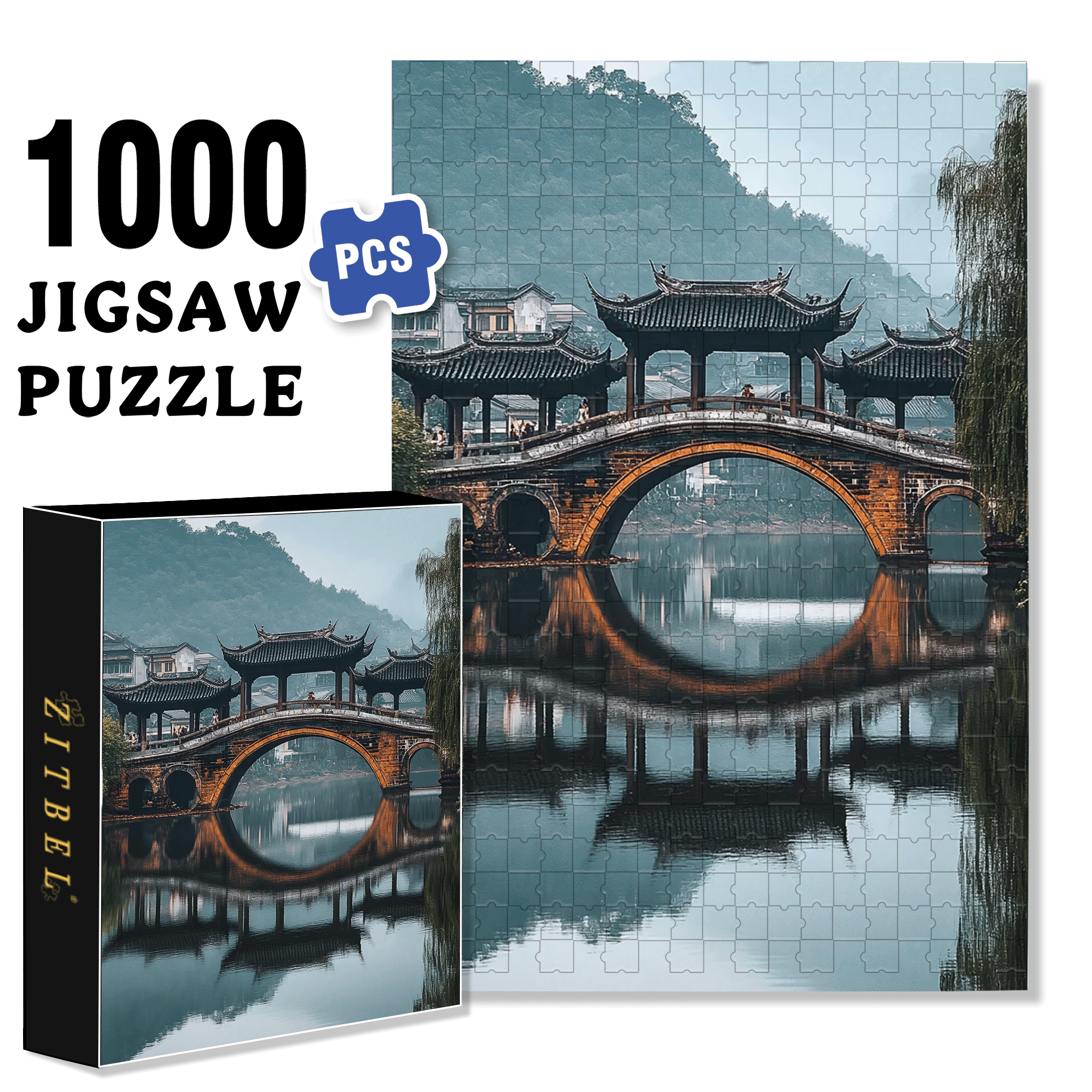 Ancient Chinese Architecture 3 500pcs/1000pcs Jigsaw Puzzle, Scratch-Resistant, Interactive Family Game & Brain-Boosting DIY Decor, Perfect for Halloween, Christmas & New Year Gifts, Family Puzzle Game