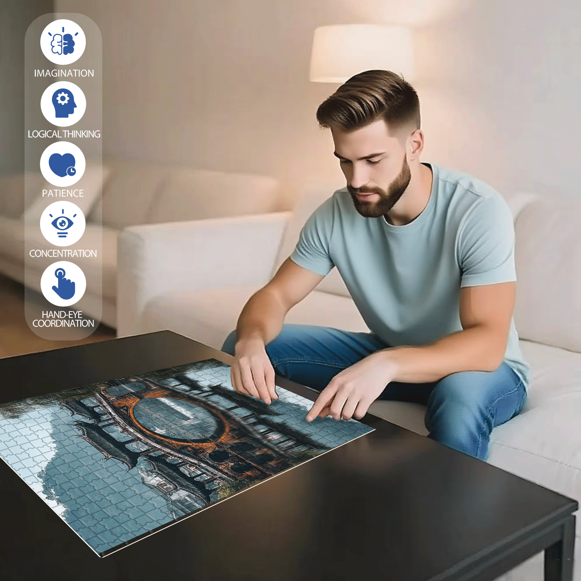 Ancient Chinese Architecture 3 500pcs/1000pcs Jigsaw Puzzle, Scratch-Resistant, Interactive Family Game & Brain-Boosting DIY Decor, Perfect for Halloween, Christmas & New Year Gifts, Family Puzzle Game