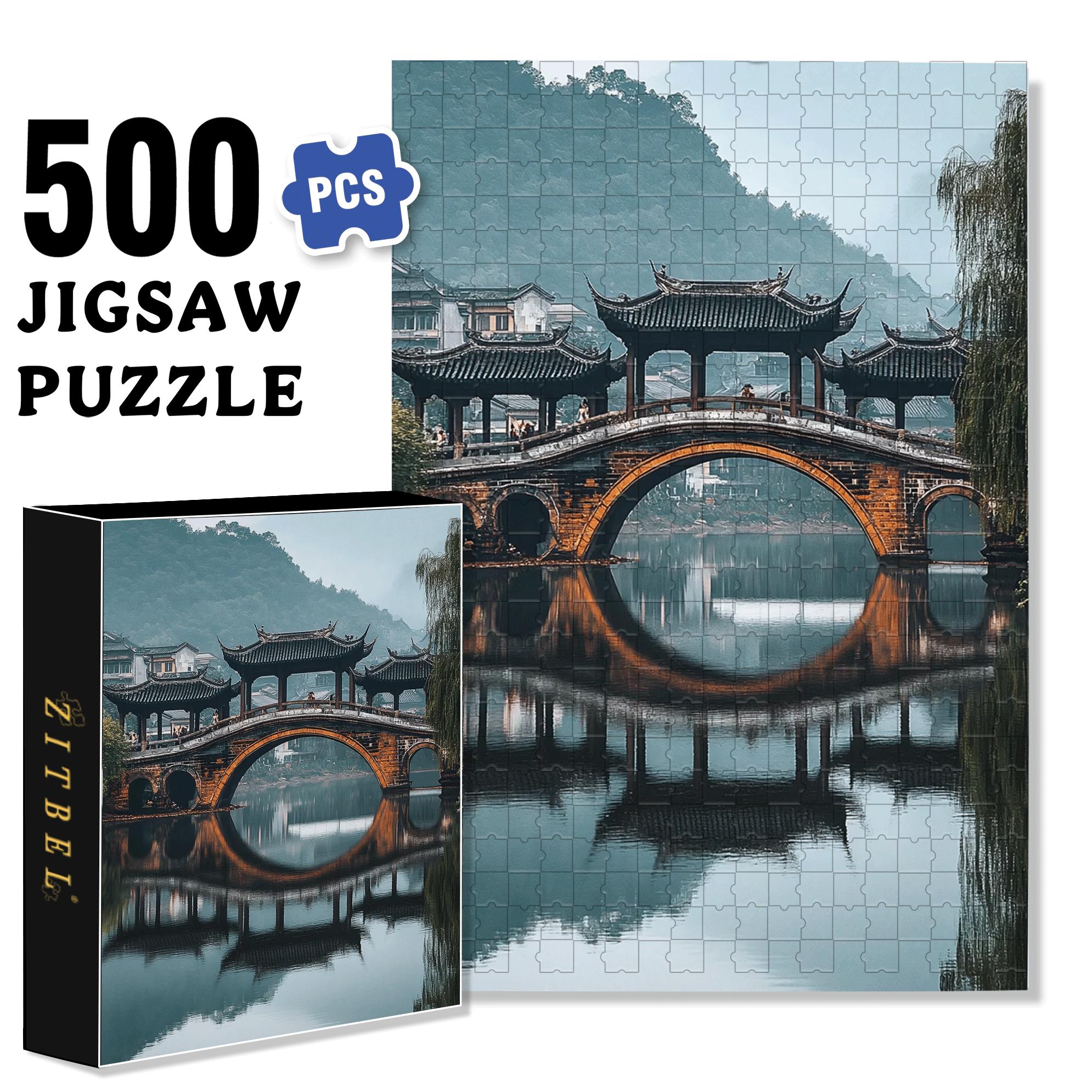 Ancient Chinese Architecture 3 500pcs/1000pcs Jigsaw Puzzle, Scratch-Resistant, Interactive Family Game & Brain-Boosting DIY Decor, Perfect for Halloween, Christmas & New Year Gifts, Family Puzzle Game
