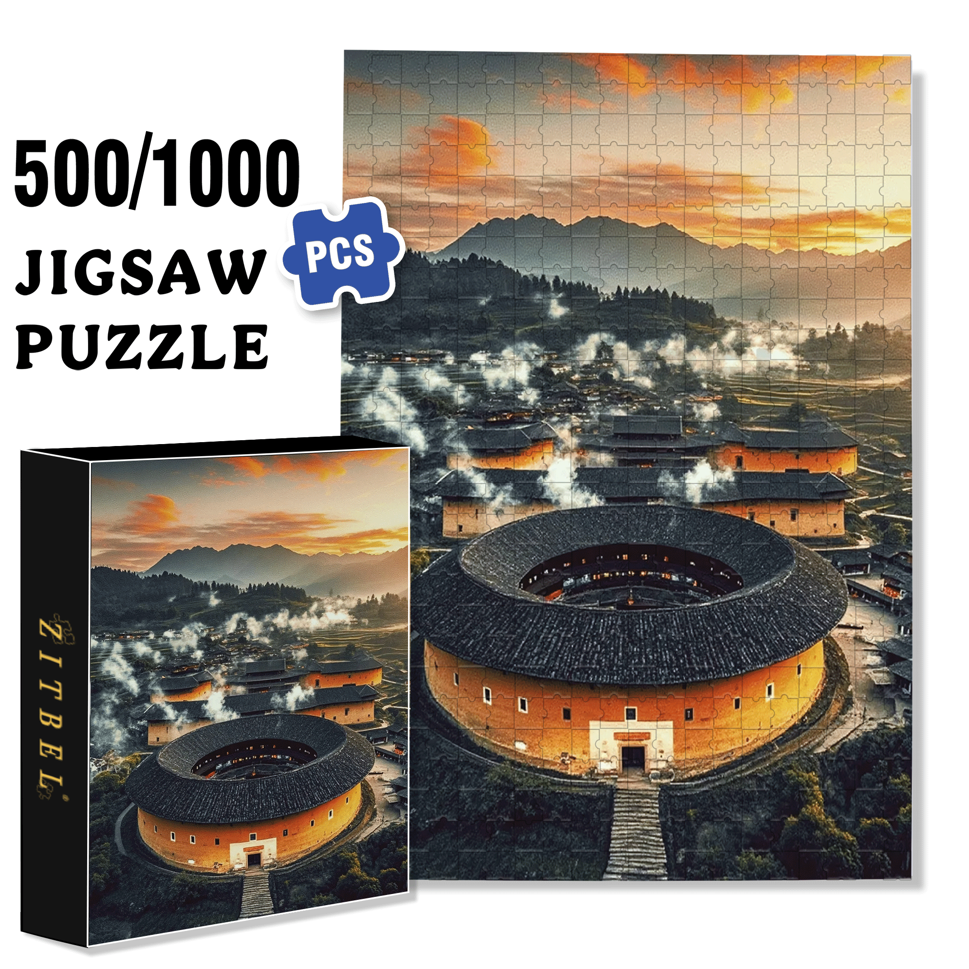 Ancient Chinese Architecture 4 500pcs/1000pcs Jigsaw Puzzle, Scratch-Resistant, Interactive Family Game & Brain-Boosting DIY Decor, Perfect for Halloween, Christmas & New Year Gifts, Family Puzzle Game