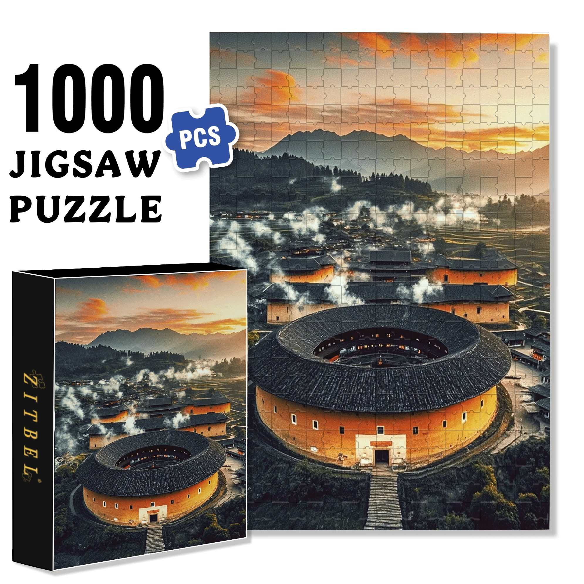 Ancient Chinese Architecture 4 500pcs/1000pcs Jigsaw Puzzle, Scratch-Resistant, Interactive Family Game & Brain-Boosting DIY Decor, Perfect for Halloween, Christmas & New Year Gifts, Family Puzzle Game