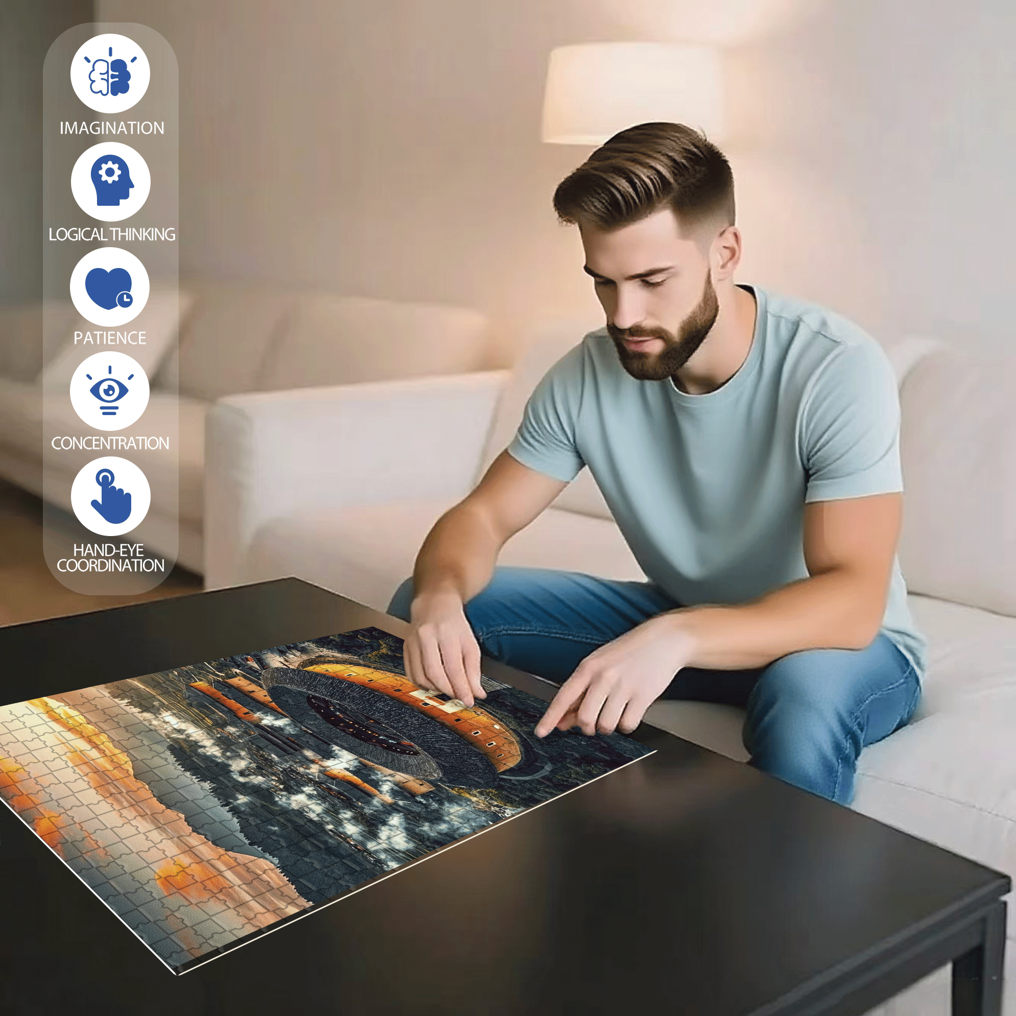 Ancient Chinese Architecture 4 500pcs/1000pcs Jigsaw Puzzle, Scratch-Resistant, Interactive Family Game & Brain-Boosting DIY Decor, Perfect for Halloween, Christmas & New Year Gifts, Family Puzzle Game