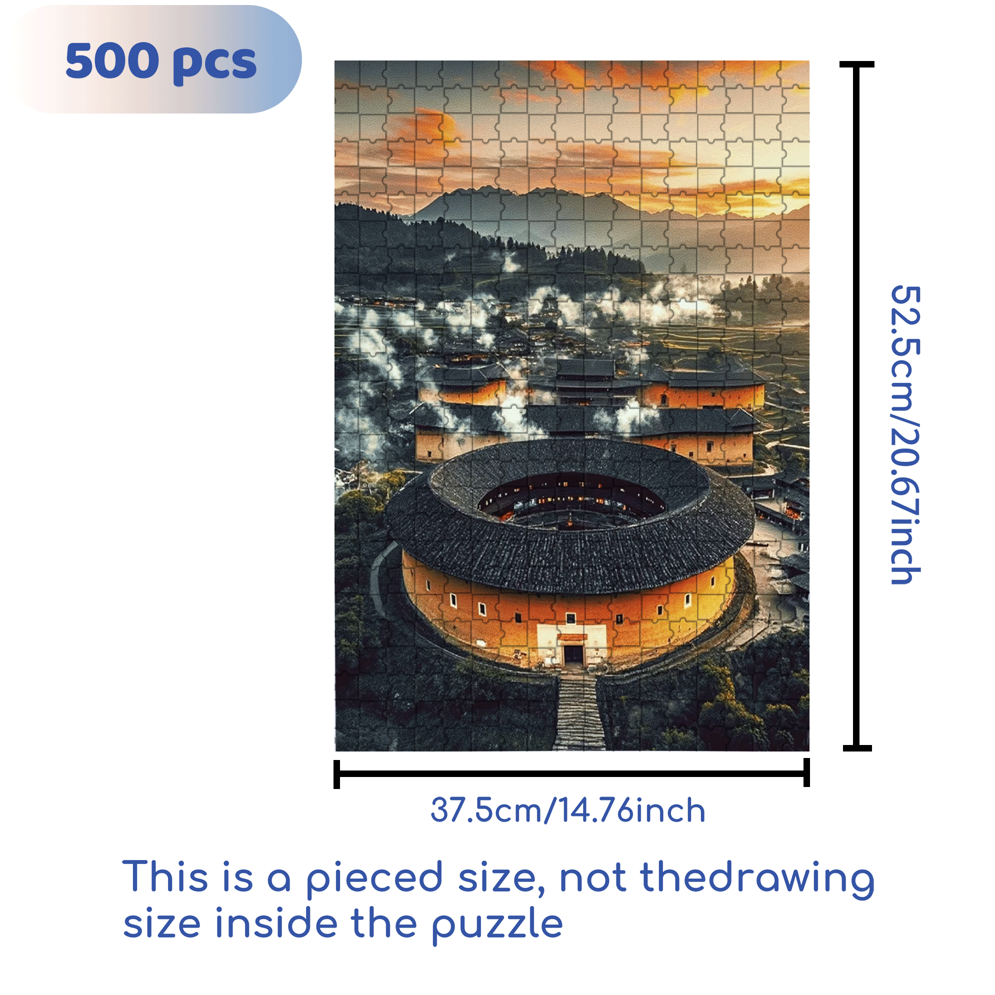 Ancient Chinese Architecture 4 500pcs/1000pcs Jigsaw Puzzle, Scratch-Resistant, Interactive Family Game & Brain-Boosting DIY Decor, Perfect for Halloween, Christmas & New Year Gifts, Family Puzzle Game