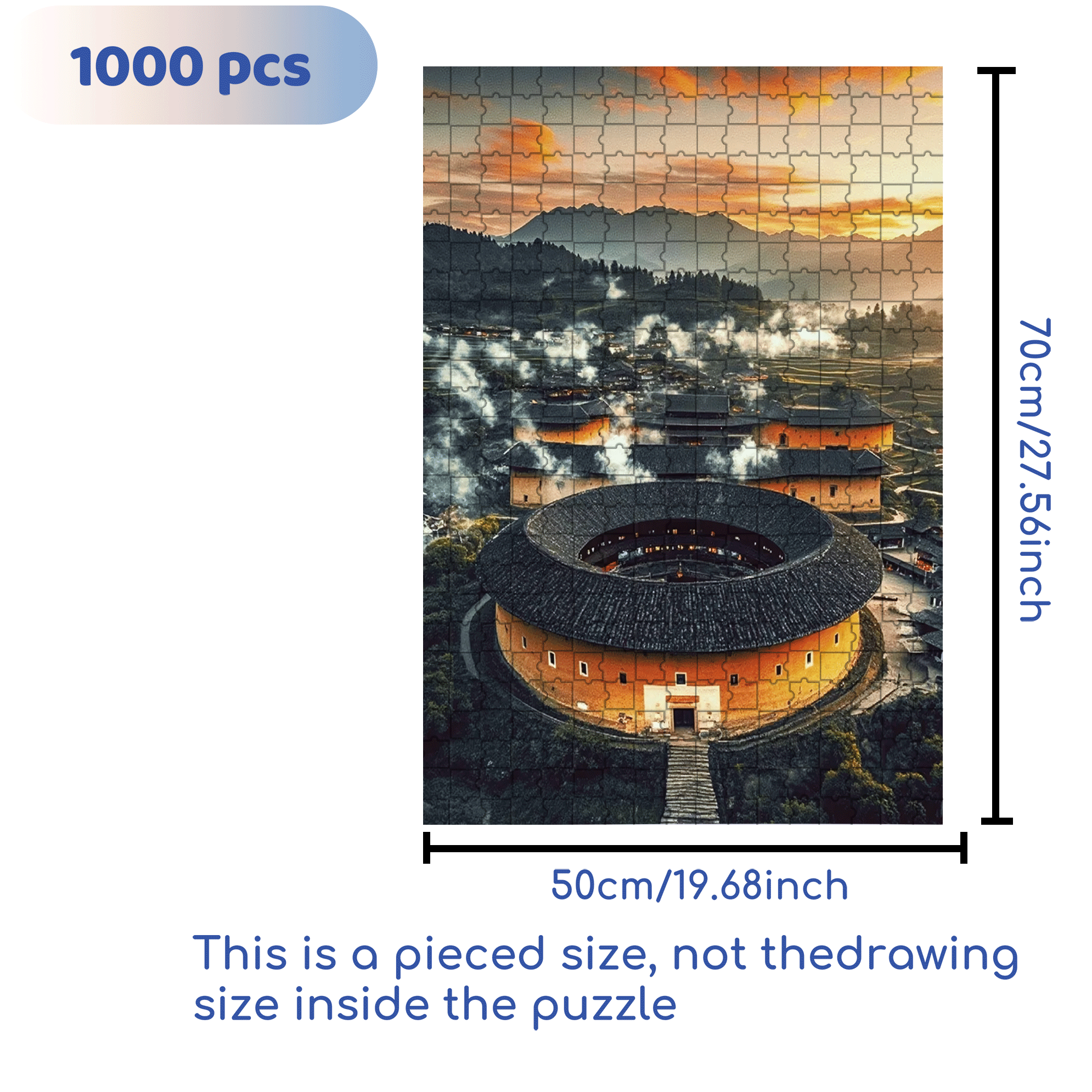 Ancient Chinese Architecture 4 500pcs/1000pcs Jigsaw Puzzle, Scratch-Resistant, Interactive Family Game & Brain-Boosting DIY Decor, Perfect for Halloween, Christmas & New Year Gifts, Family Puzzle Game