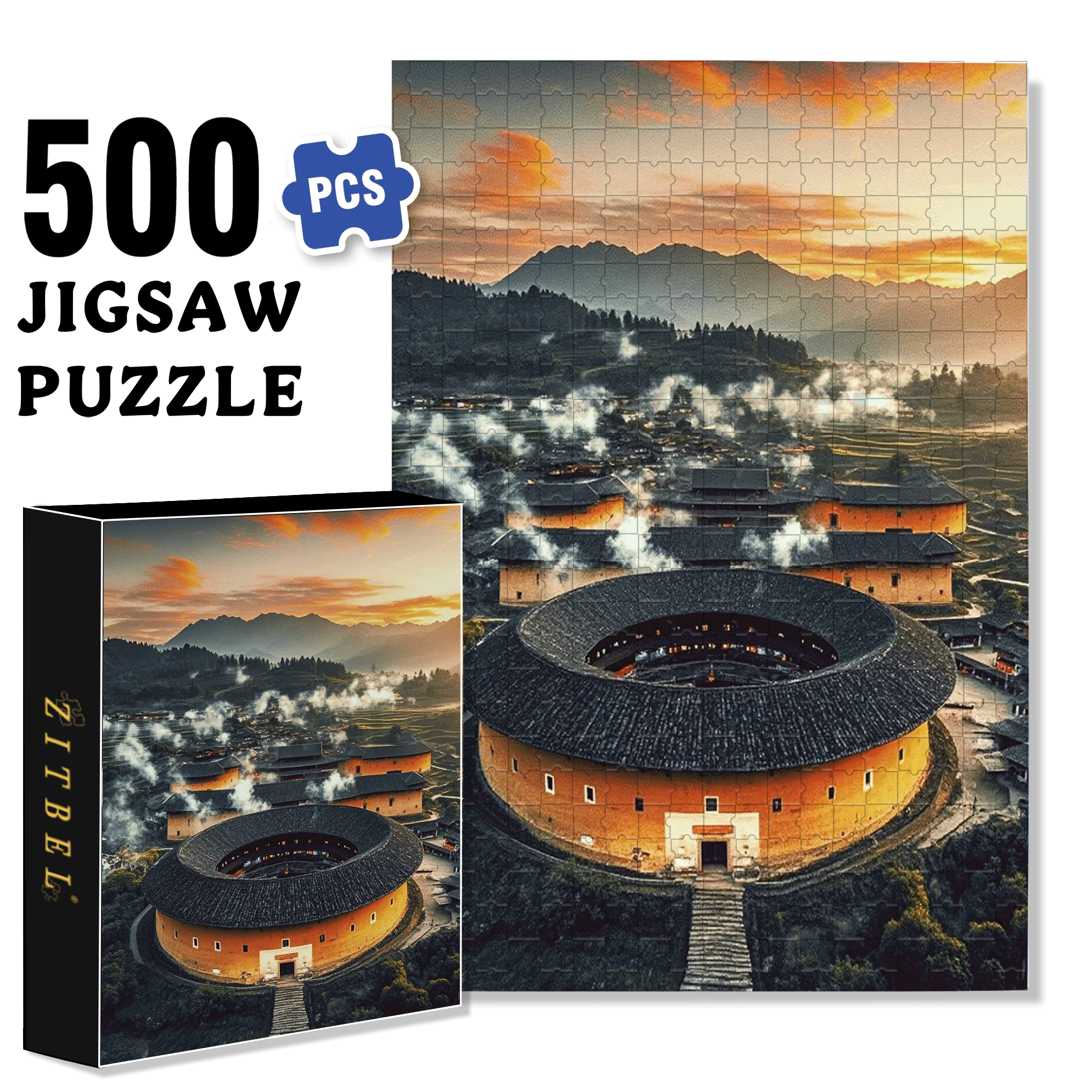 Ancient Chinese Architecture 4 500pcs/1000pcs Jigsaw Puzzle, Scratch-Resistant, Interactive Family Game & Brain-Boosting DIY Decor, Perfect for Halloween, Christmas & New Year Gifts, Family Puzzle Game