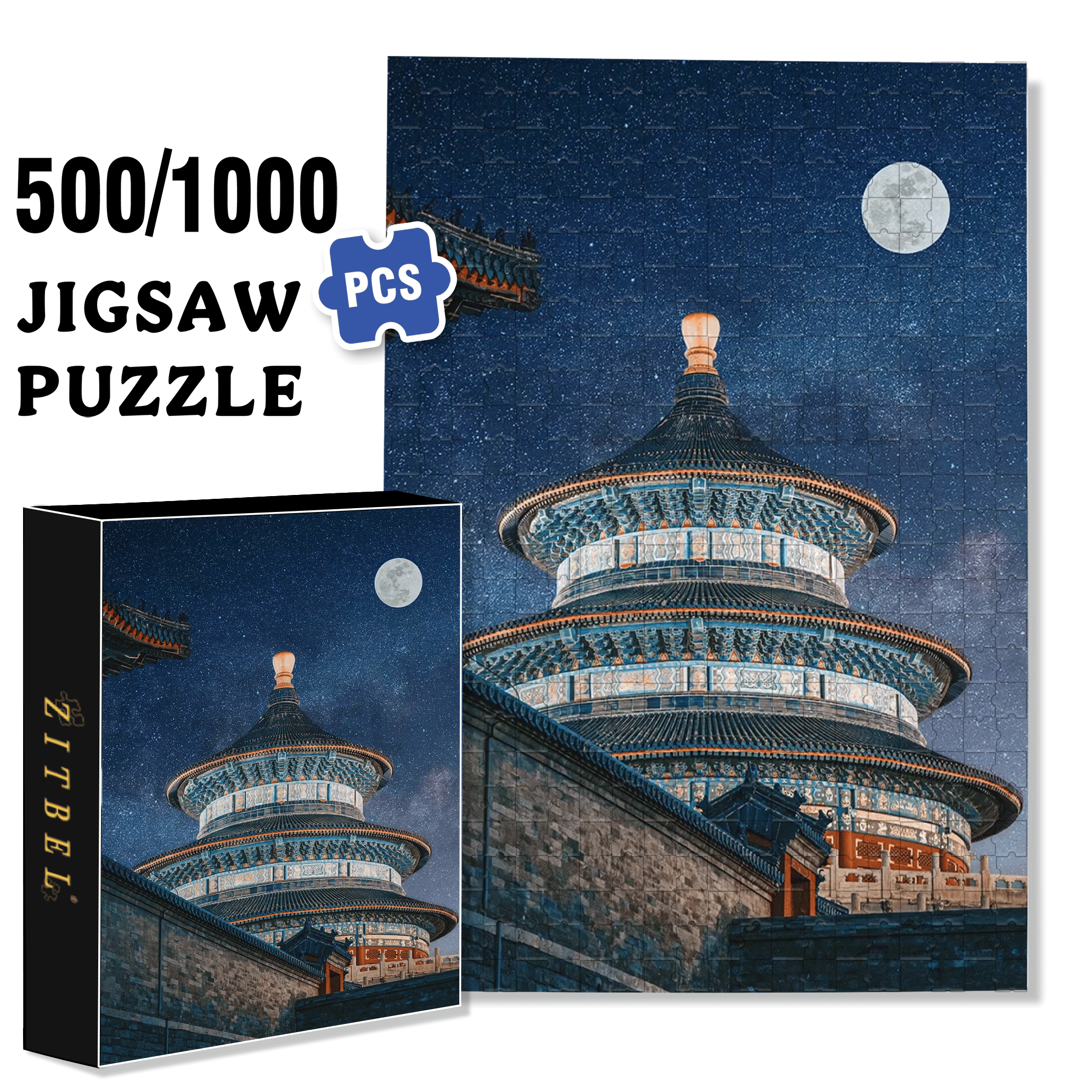 Ancient Chinese Architecture 5 500pcs/1000pcs Jigsaw Puzzle, Scratch-Resistant, Interactive Family Game & Brain-Boosting DIY Decor, Perfect for Halloween, Christmas & New Year Gifts, Family Puzzle Game