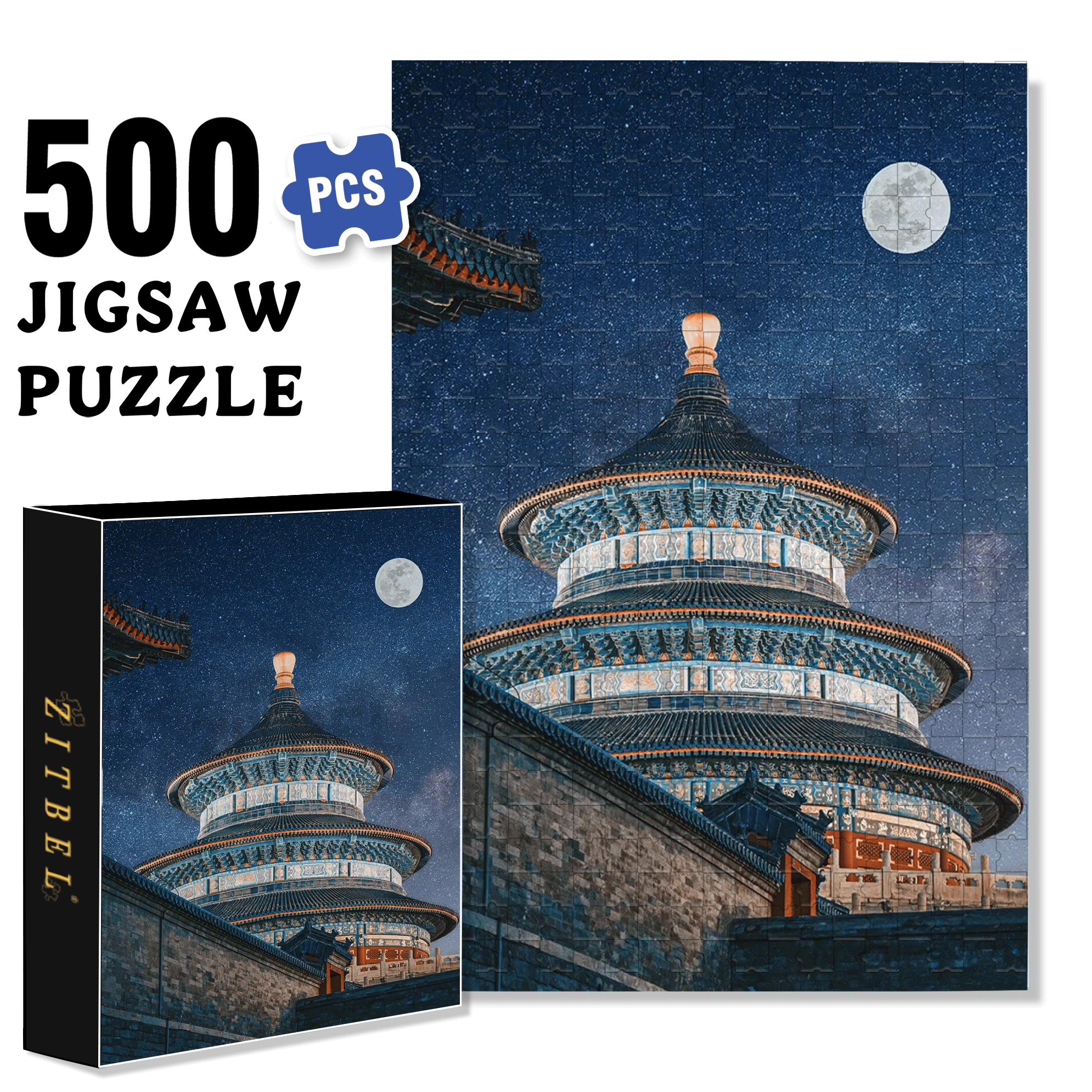 Ancient Chinese Architecture 5 500pcs/1000pcs Jigsaw Puzzle, Scratch-Resistant, Interactive Family Game & Brain-Boosting DIY Decor, Perfect for Halloween, Christmas & New Year Gifts, Family Puzzle Game