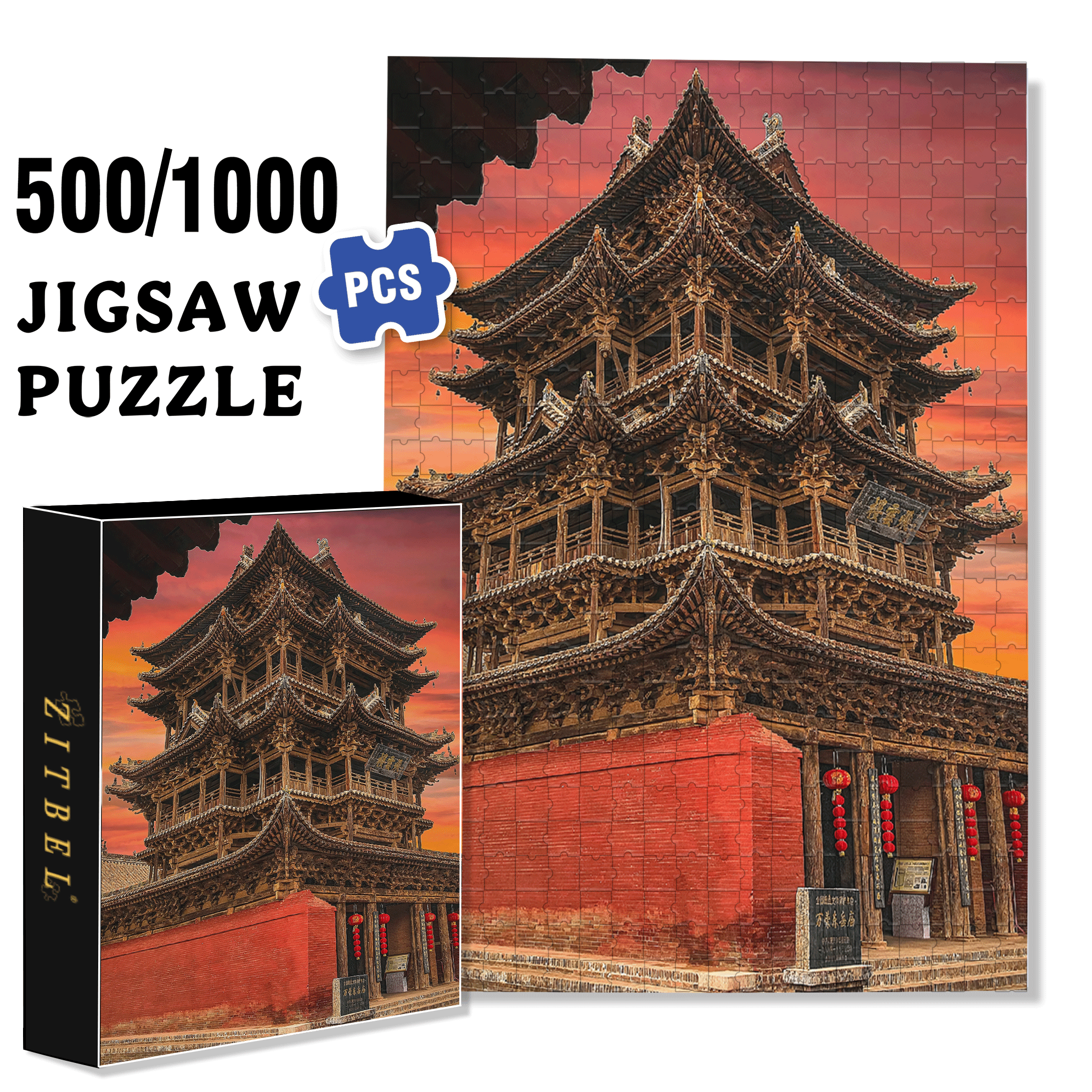Ancient Chinese Architecture 6 500pcs/1000pcs Jigsaw Puzzle, Scratch-Resistant, Interactive Family Game & Brain-Boosting DIY Decor, Perfect for Halloween, Christmas & New Year Gifts, Family Puzzle Game