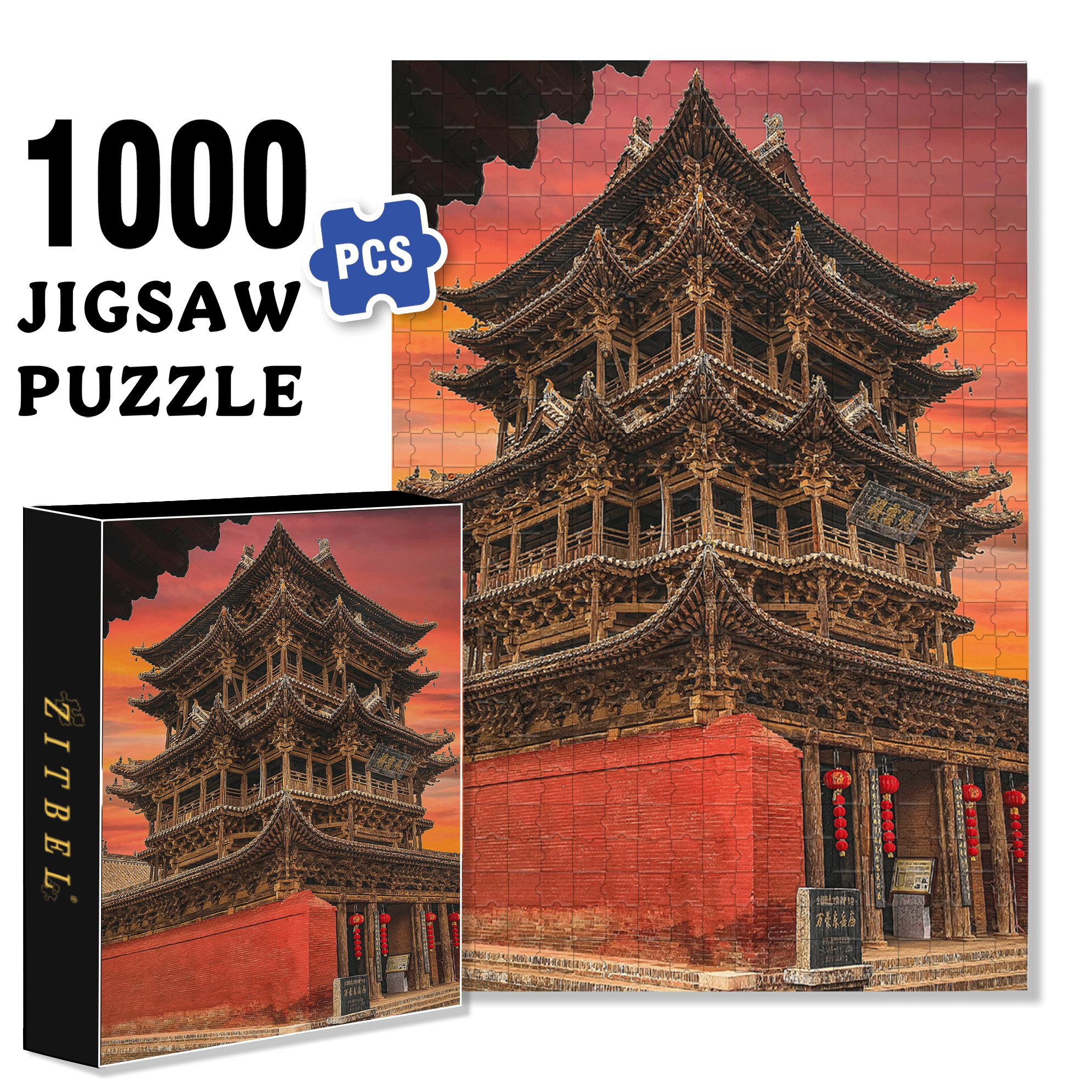 Ancient Chinese Architecture 6 500pcs/1000pcs Jigsaw Puzzle, Scratch-Resistant, Interactive Family Game & Brain-Boosting DIY Decor, Perfect for Halloween, Christmas & New Year Gifts, Family Puzzle Game