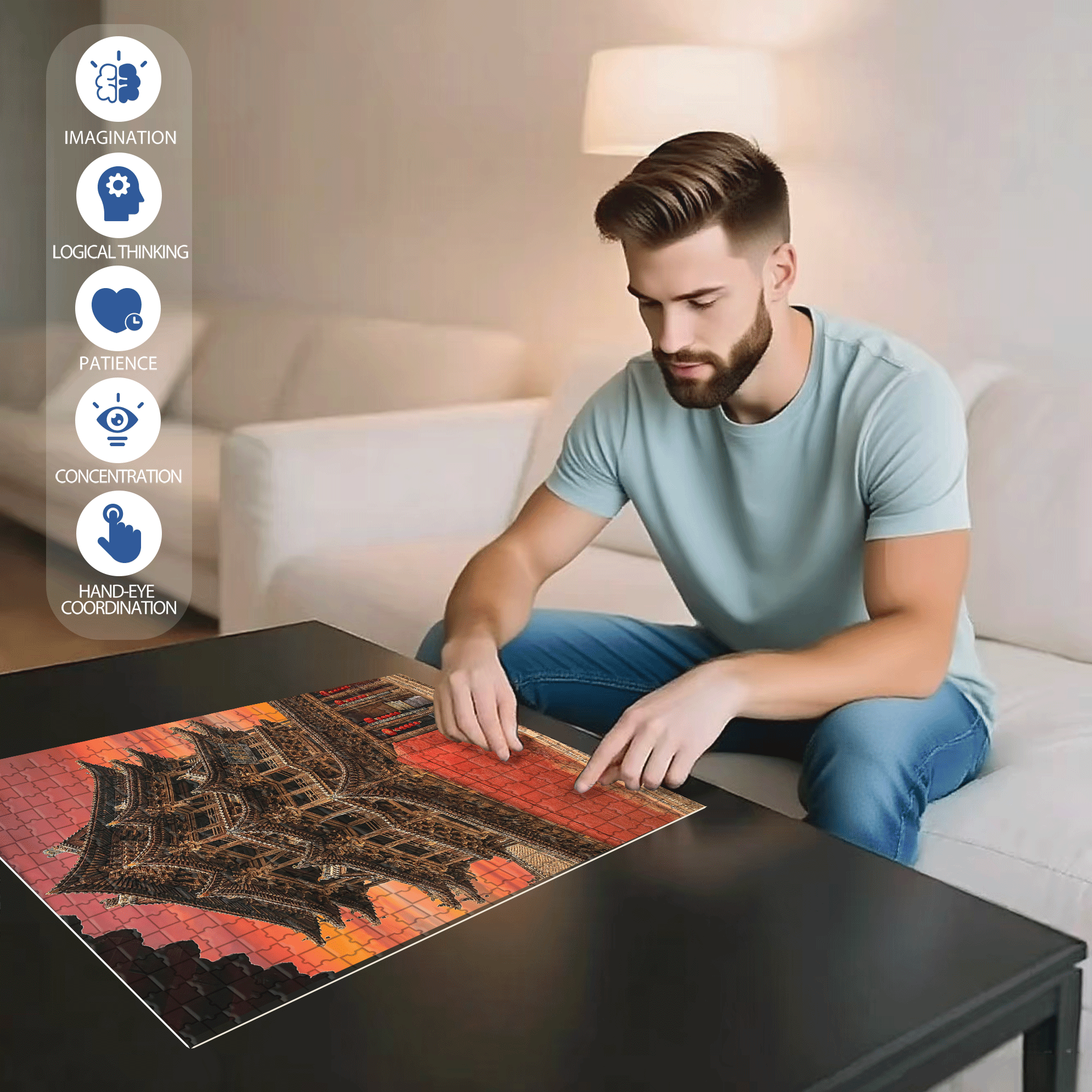 Ancient Chinese Architecture 6 500pcs/1000pcs Jigsaw Puzzle, Scratch-Resistant, Interactive Family Game & Brain-Boosting DIY Decor, Perfect for Halloween, Christmas & New Year Gifts, Family Puzzle Game