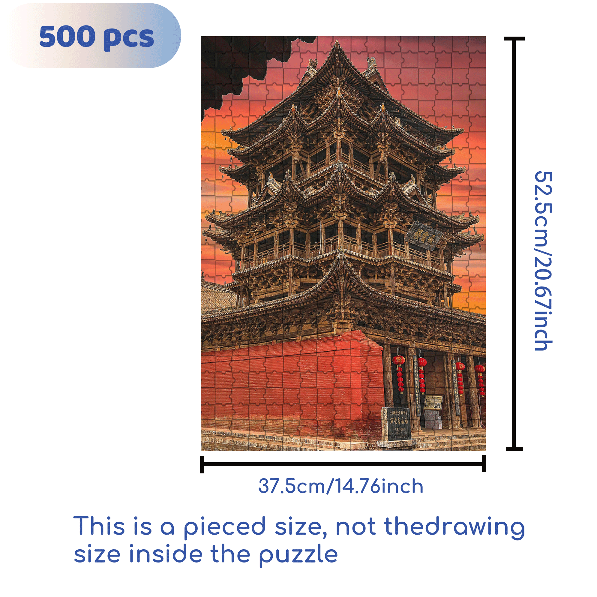 Ancient Chinese Architecture 6 500pcs/1000pcs Jigsaw Puzzle, Scratch-Resistant, Interactive Family Game & Brain-Boosting DIY Decor, Perfect for Halloween, Christmas & New Year Gifts, Family Puzzle Game