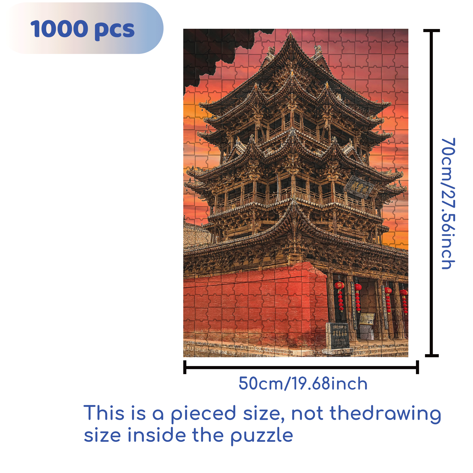 Ancient Chinese Architecture 6 500pcs/1000pcs Jigsaw Puzzle, Scratch-Resistant, Interactive Family Game & Brain-Boosting DIY Decor, Perfect for Halloween, Christmas & New Year Gifts, Family Puzzle Game