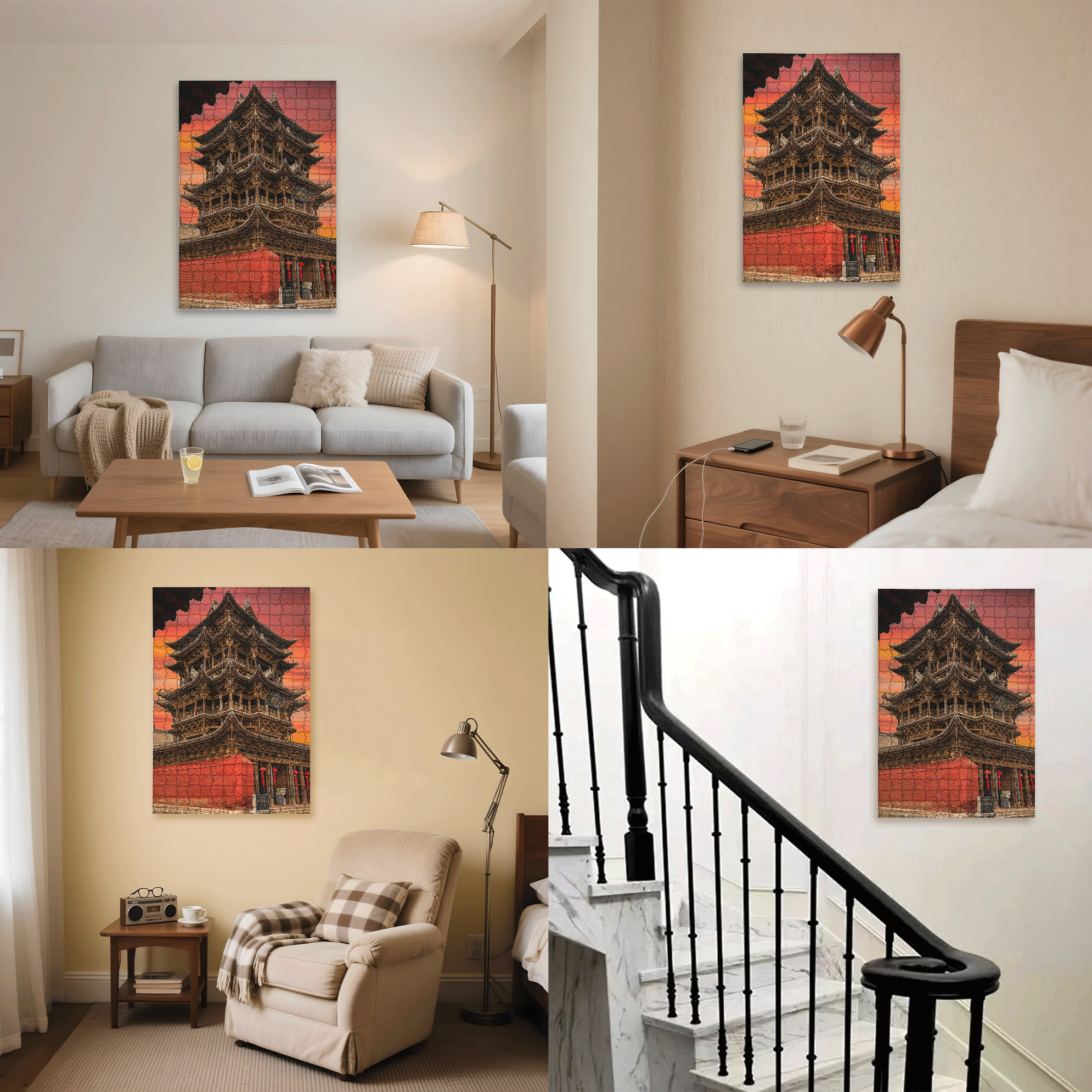 Ancient Chinese Architecture 6 500pcs/1000pcs Jigsaw Puzzle, Scratch-Resistant, Interactive Family Game & Brain-Boosting DIY Decor, Perfect for Halloween, Christmas & New Year Gifts, Family Puzzle Game