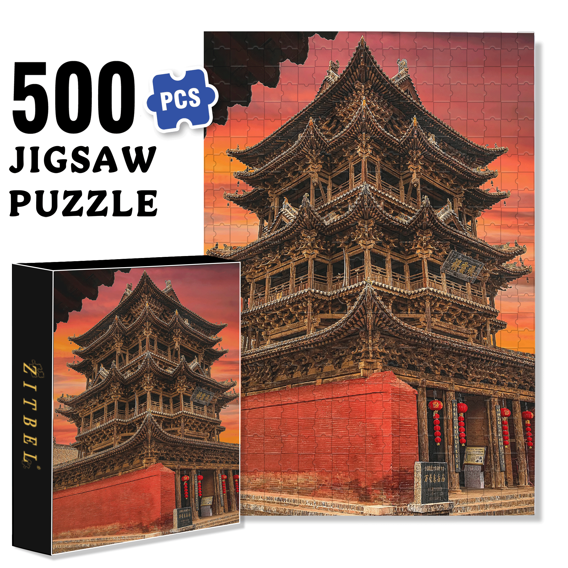 Ancient Chinese Architecture 6 500pcs/1000pcs Jigsaw Puzzle, Scratch-Resistant, Interactive Family Game & Brain-Boosting DIY Decor, Perfect for Halloween, Christmas & New Year Gifts, Family Puzzle Game