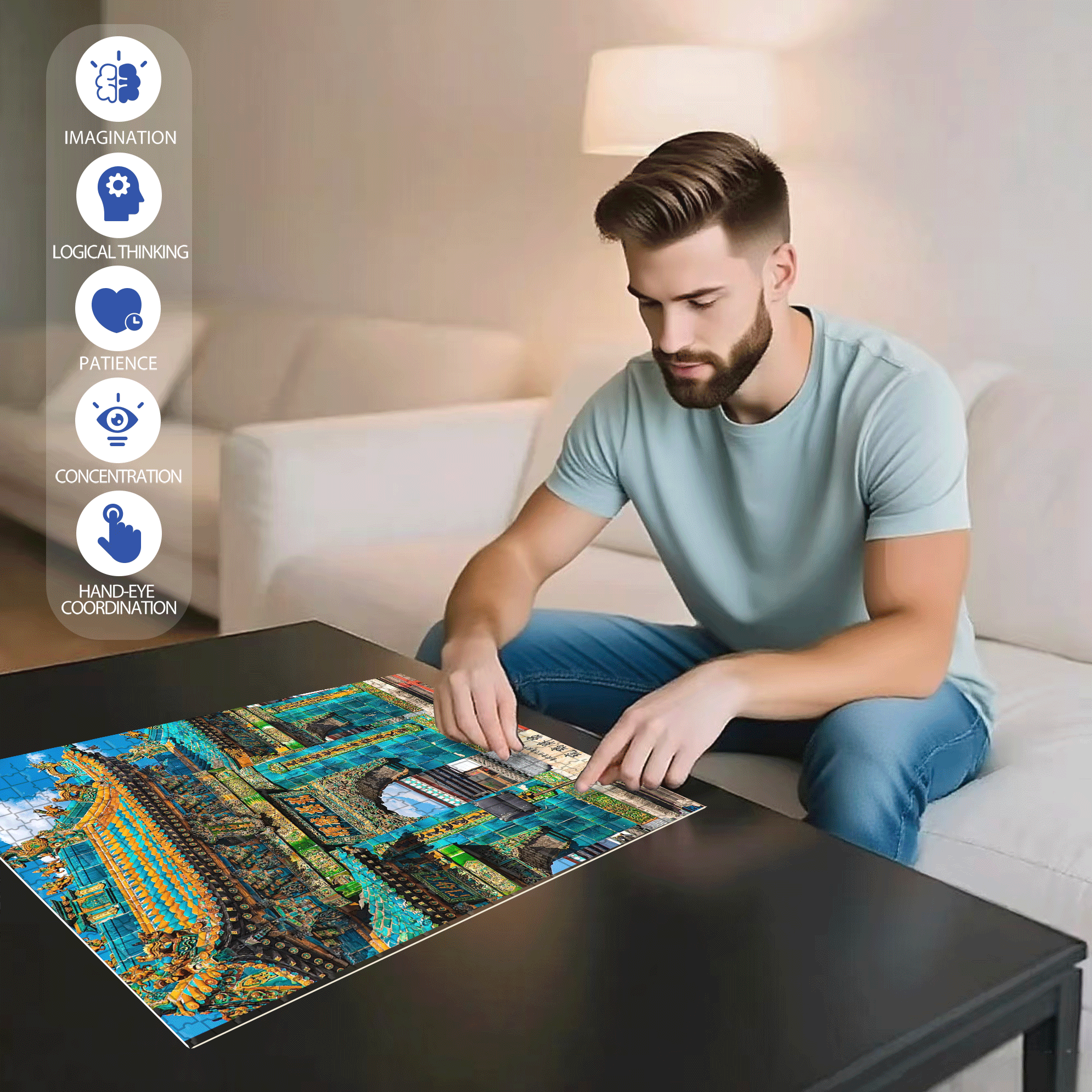 Ancient Chinese Architecture 7 500pcs/1000pcs Jigsaw Puzzle, Scratch-Resistant, Interactive Family Game & Brain-Boosting DIY Decor, Perfect for Halloween, Christmas & New Year Gifts, Family Puzzle Game
