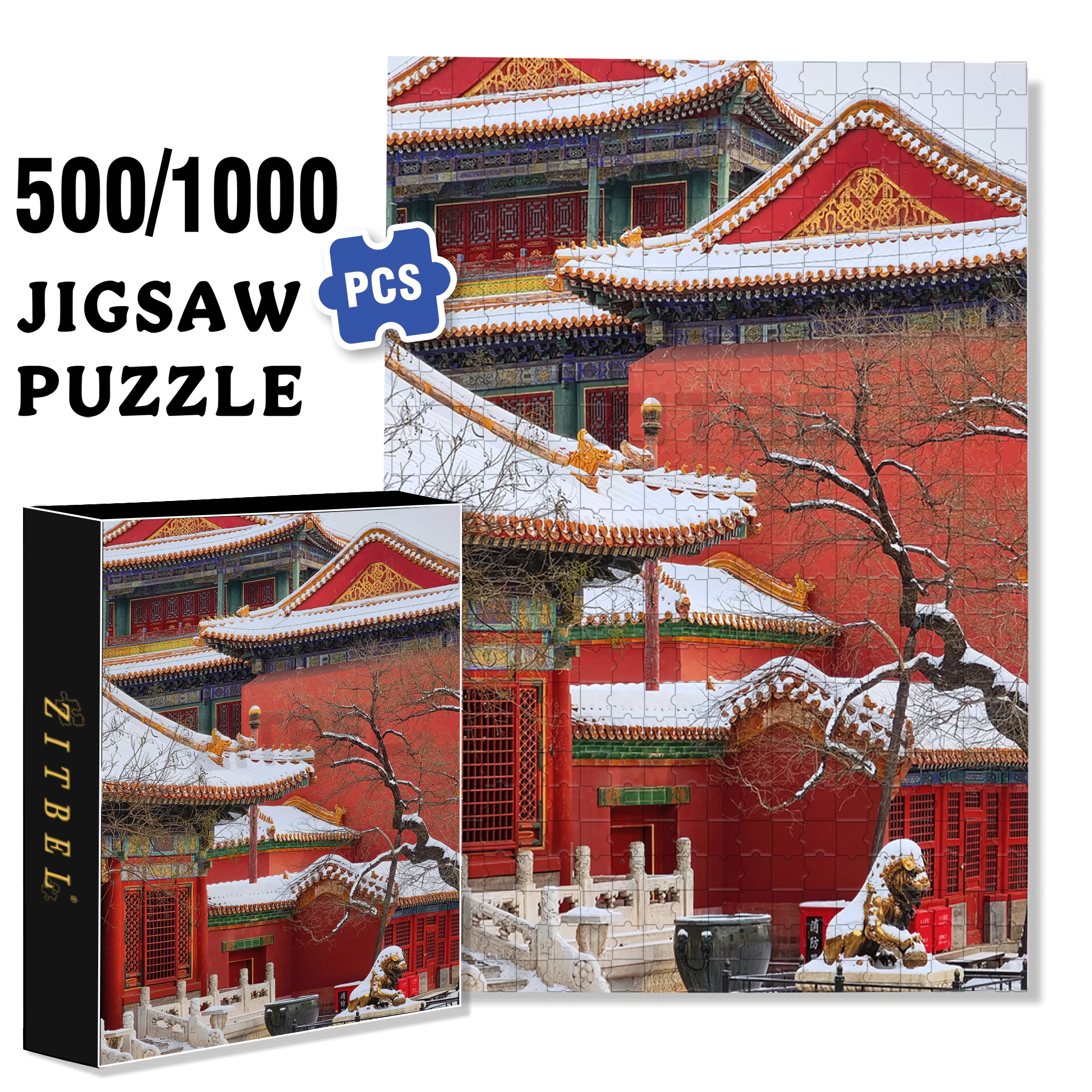 Ancient Chinese Architecture 8 500pcs/1000pcs Jigsaw Puzzle, Scratch-Resistant, Interactive Family Game & Brain-Boosting DIY Decor, Perfect for Halloween, Christmas & New Year Gifts, Family Puzzle Game